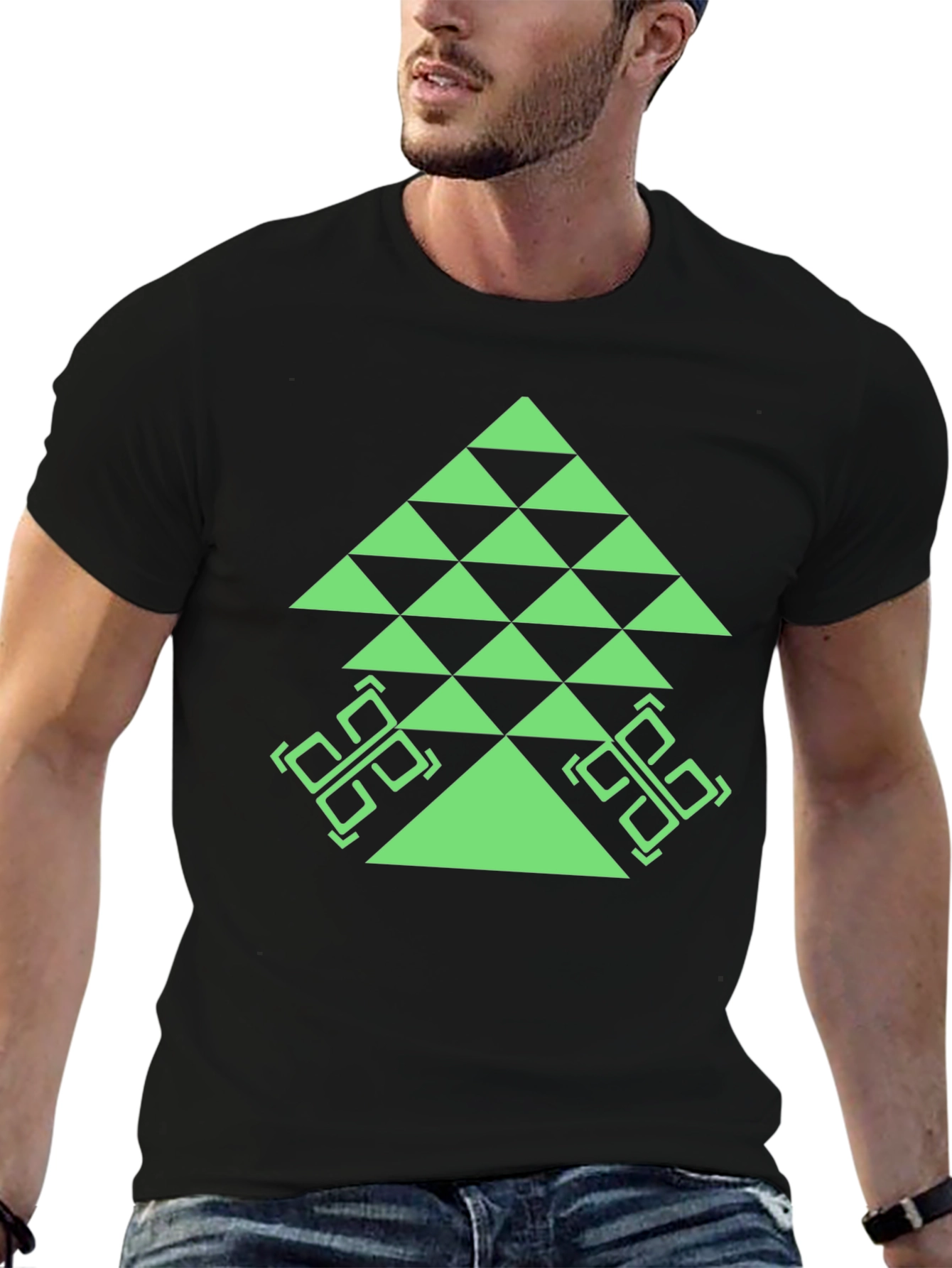 Geometric Tree Graphic Tee - Black Casual T-Shirt
