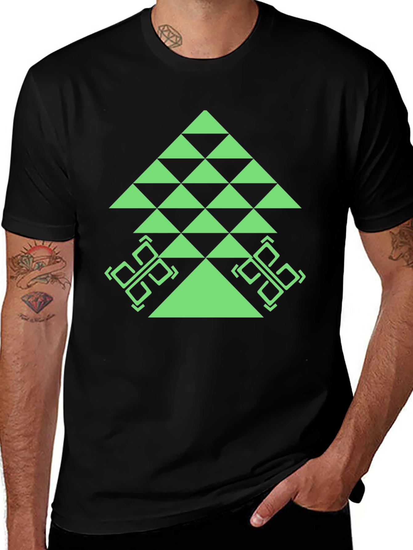 Geometric Tree Graphic Tee - Black Casual T-Shirt