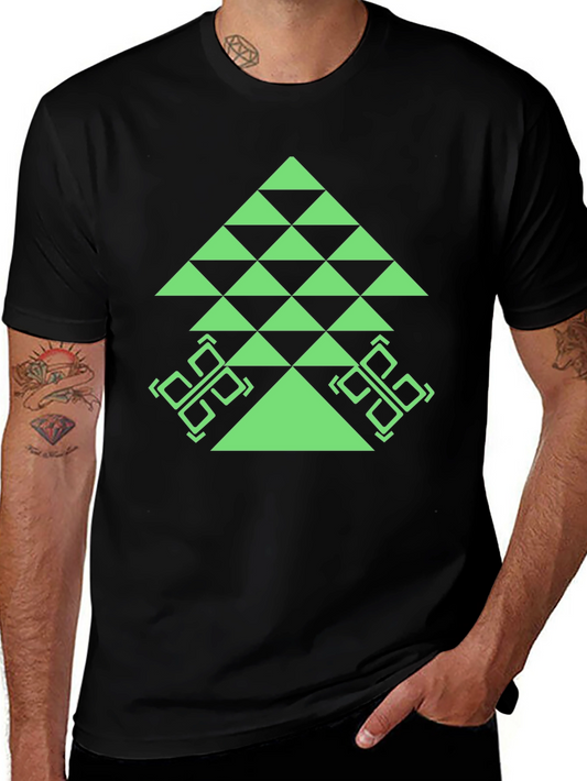 Geometric Tree Graphic Tee - Black Casual T-Shirt