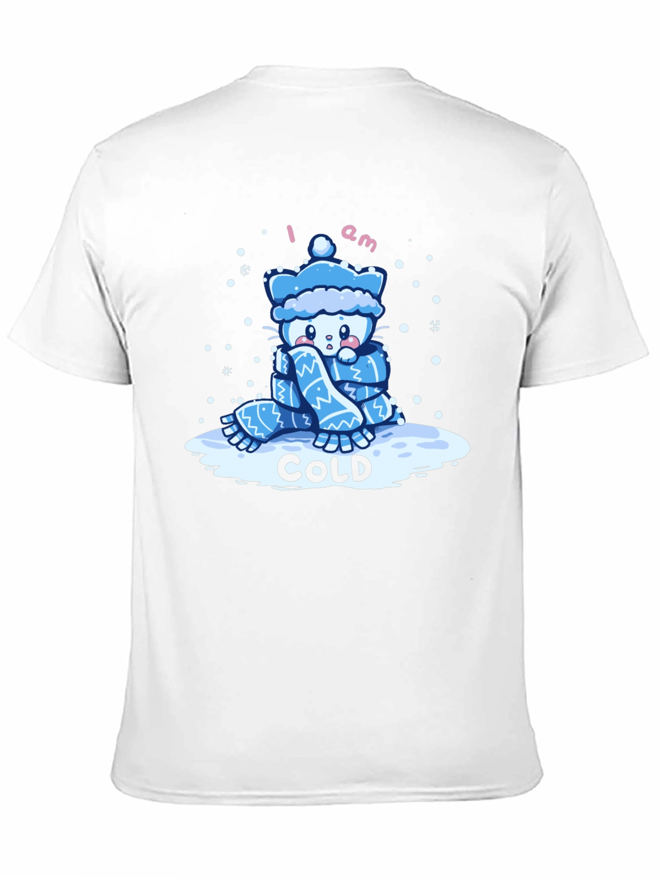 Cute I Am Cold Cartoon Cat Black T-Shirt