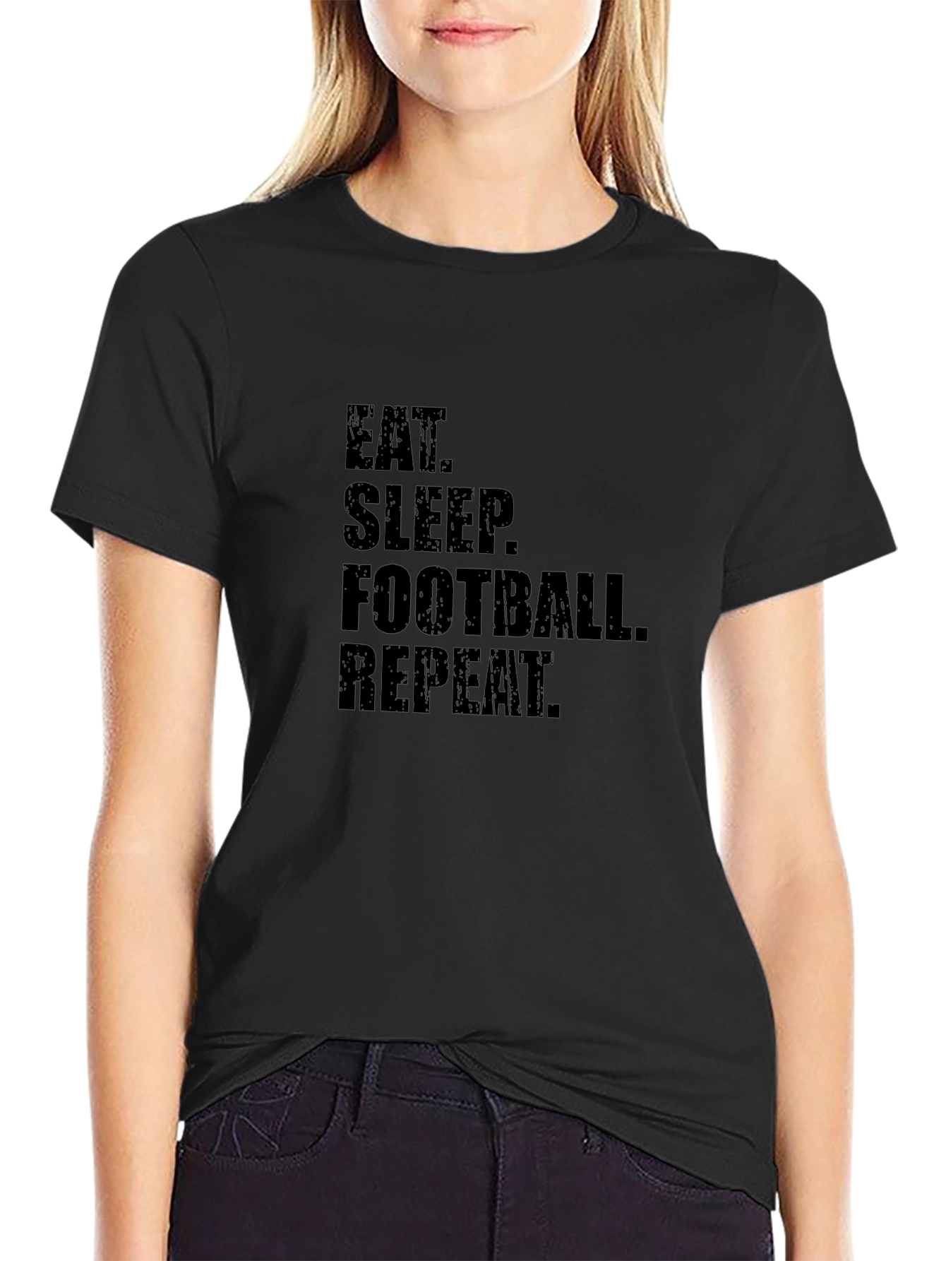 Eat Sleep Football Repeat Black T-Shirt