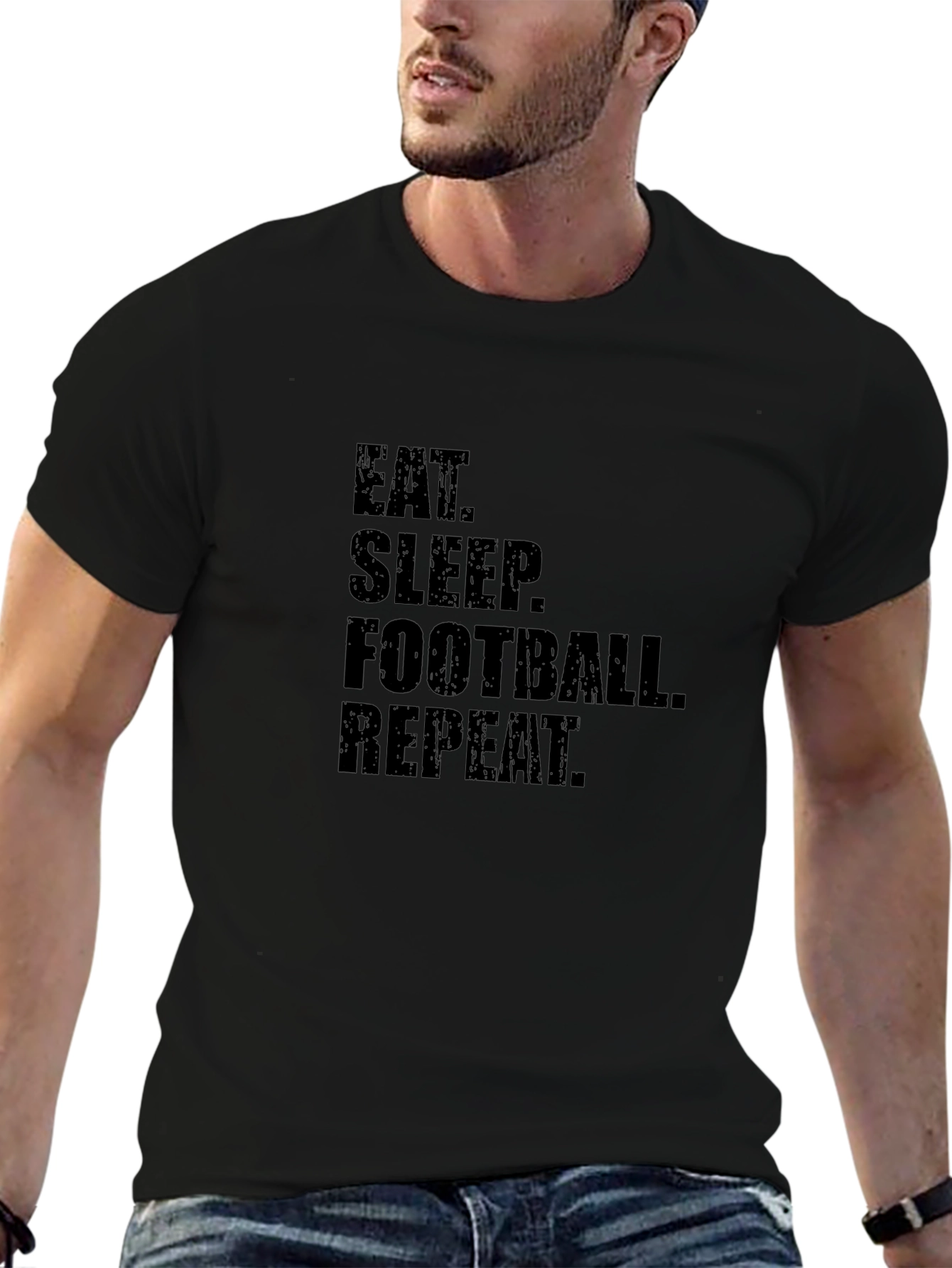 Eat Sleep Football Repeat Black T-Shirt