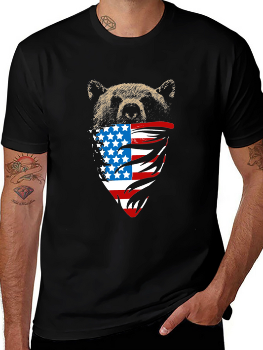 Bear USA Flag Bandana Black T-Shirt