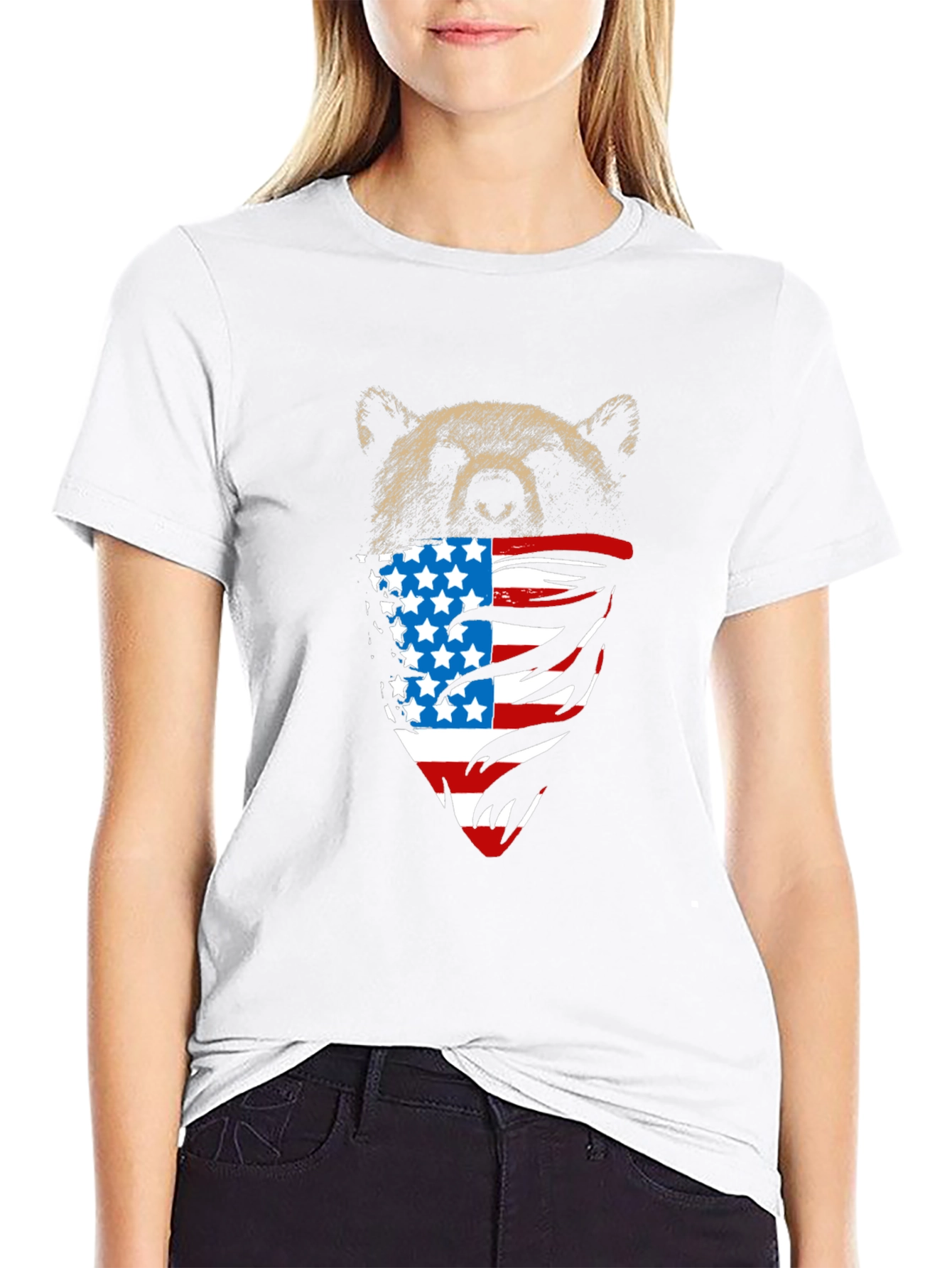 Bear USA Flag Bandana Black T-Shirt