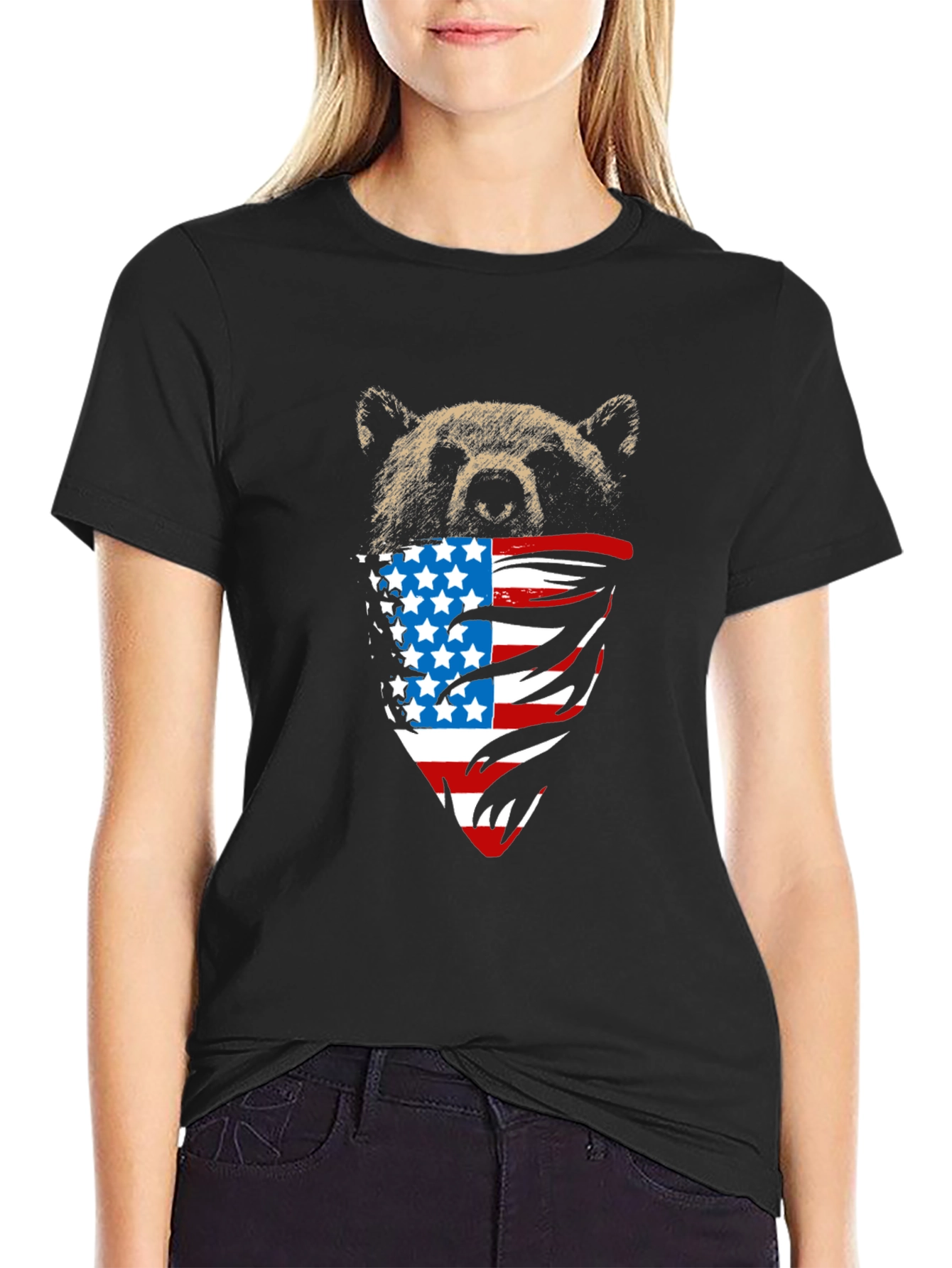 Bear USA Flag Bandana Black T-Shirt
