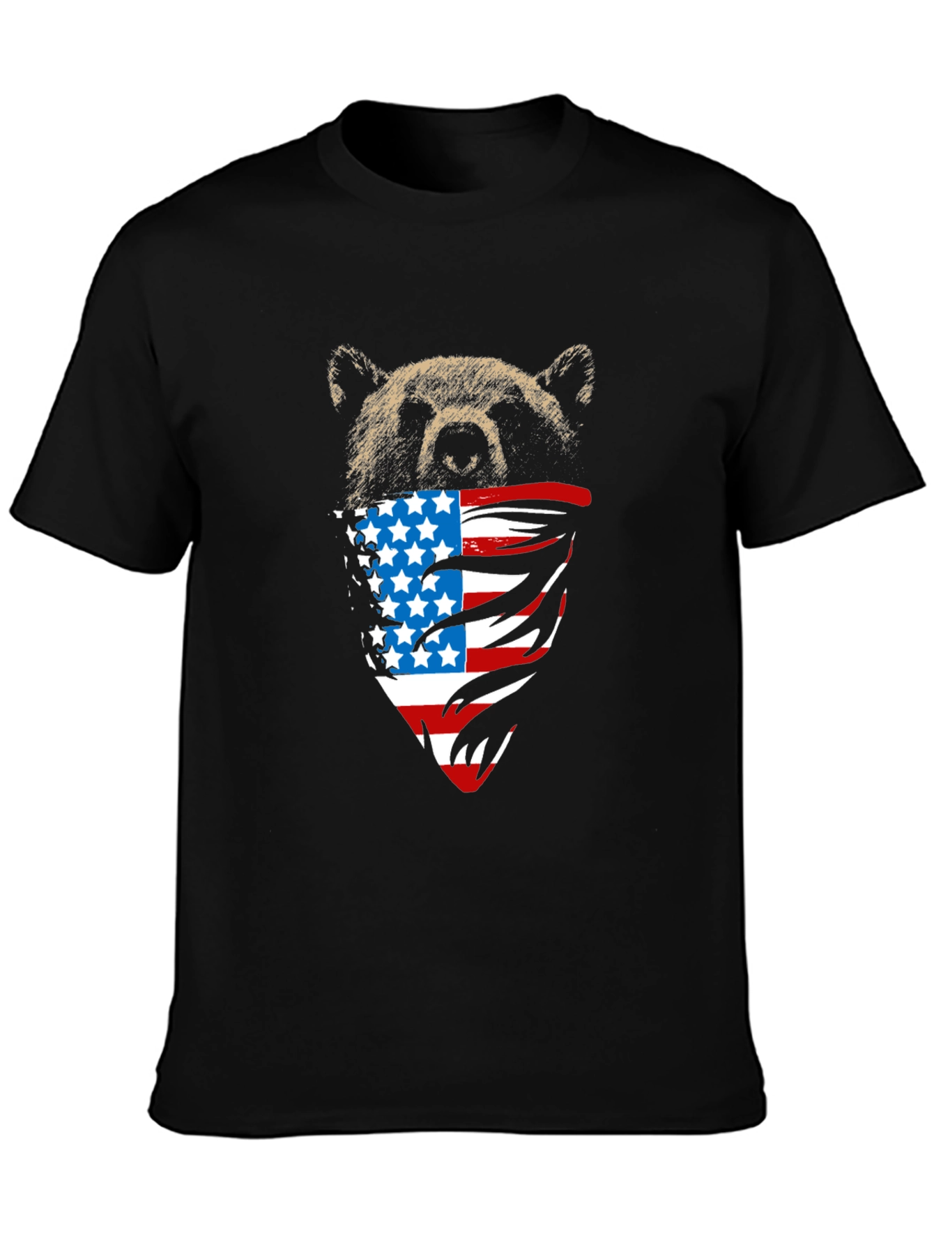 Bear USA Flag Bandana Black T-Shirt