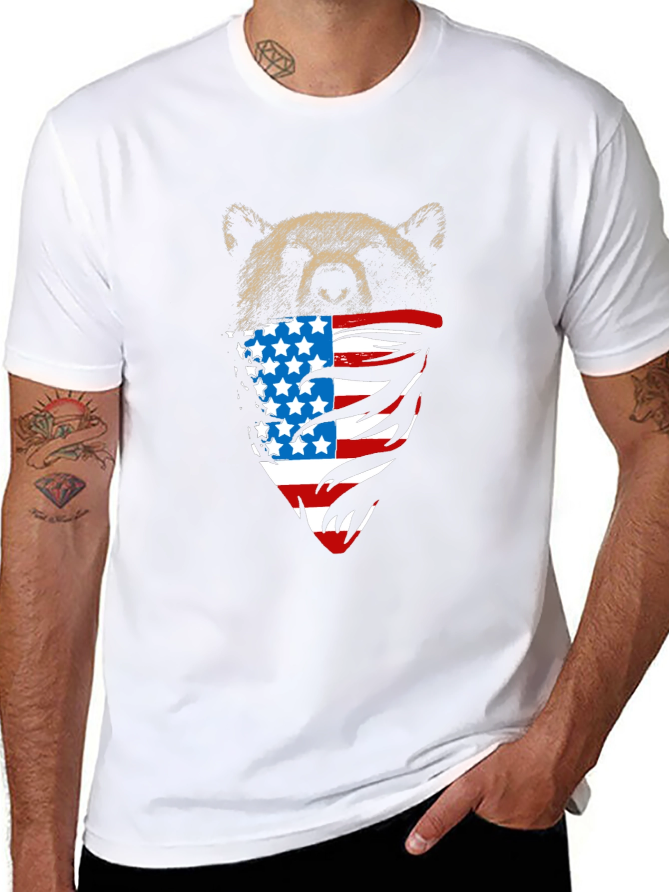 Bear USA Flag Bandana Black T-Shirt