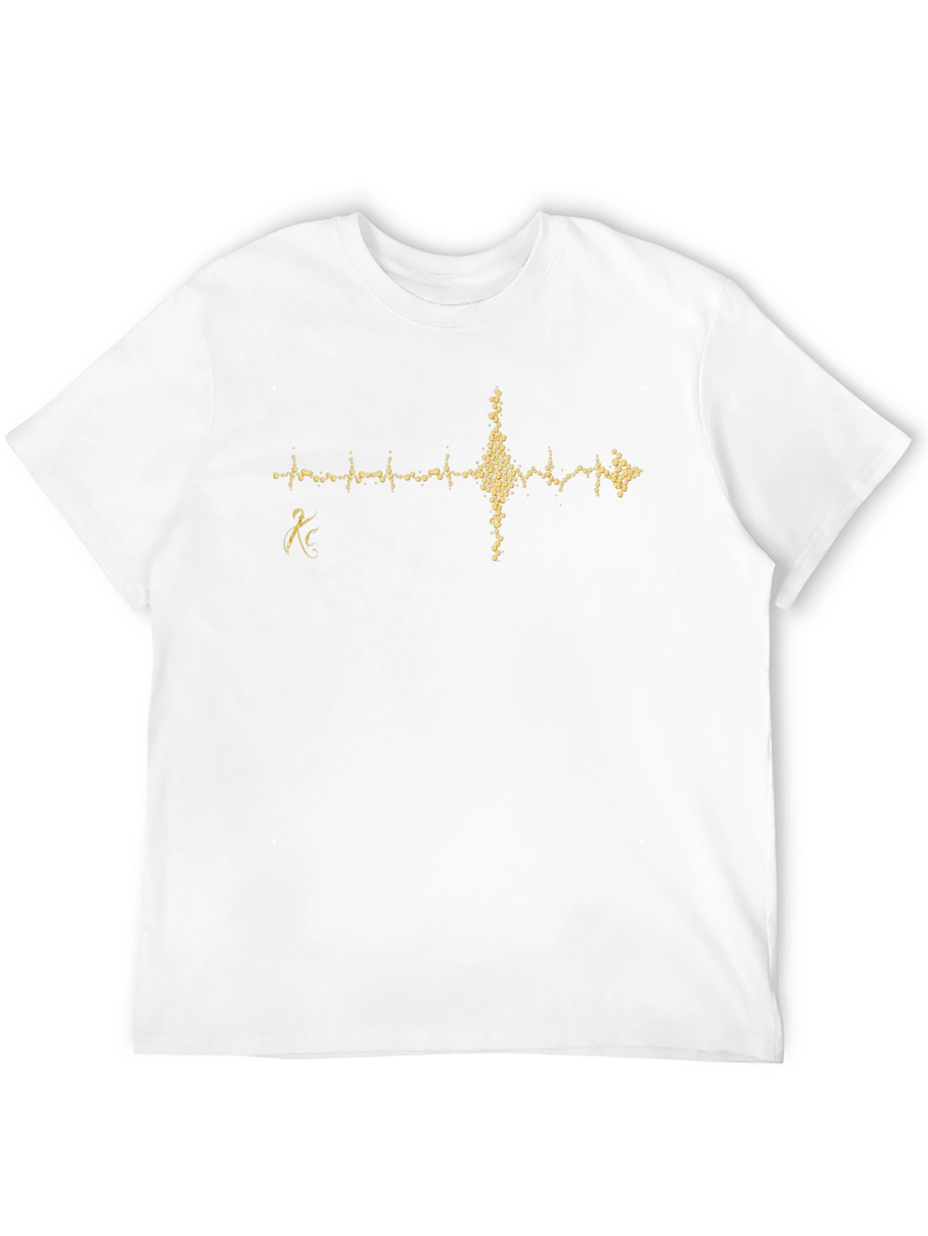 Black T-Shirt with Gold Heartbeat Design