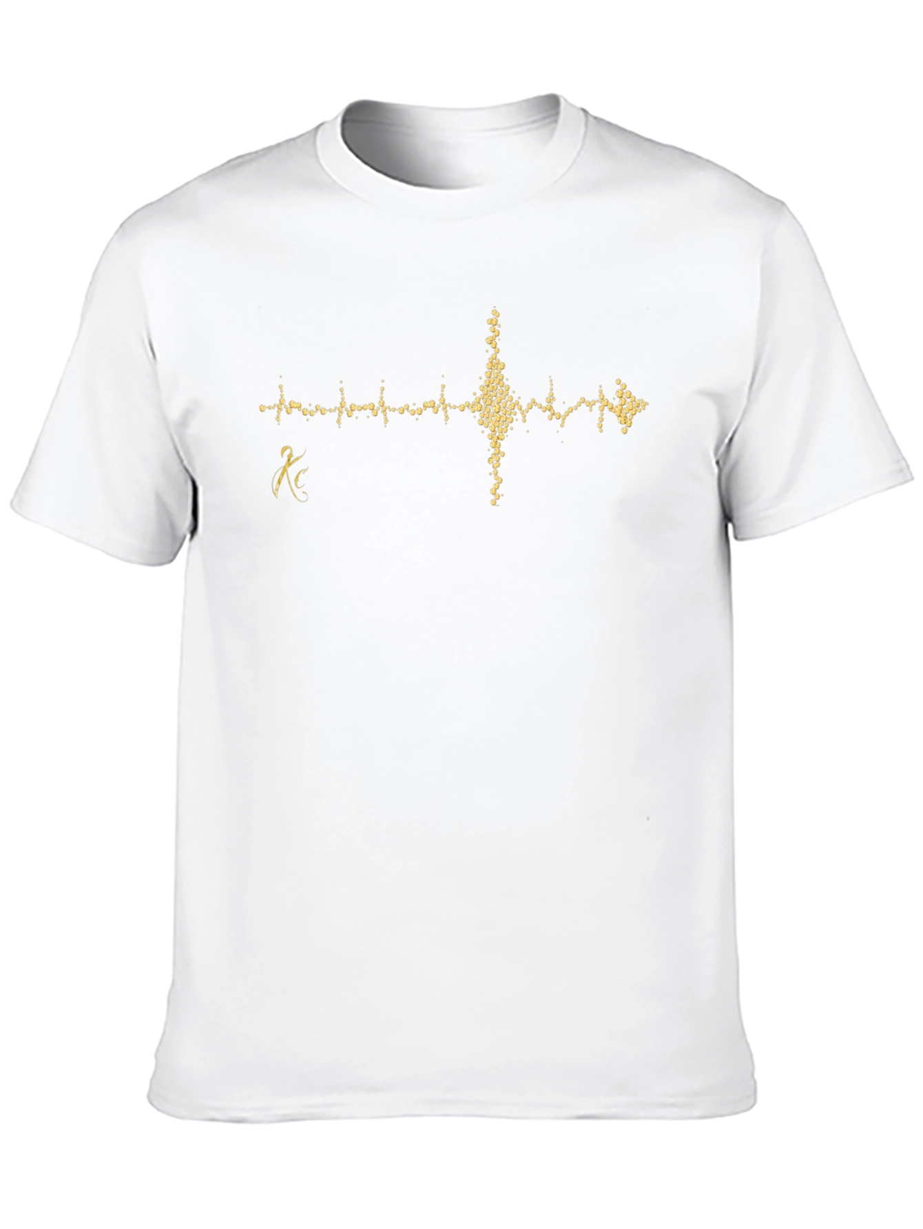 Black T-Shirt with Gold Heartbeat Design