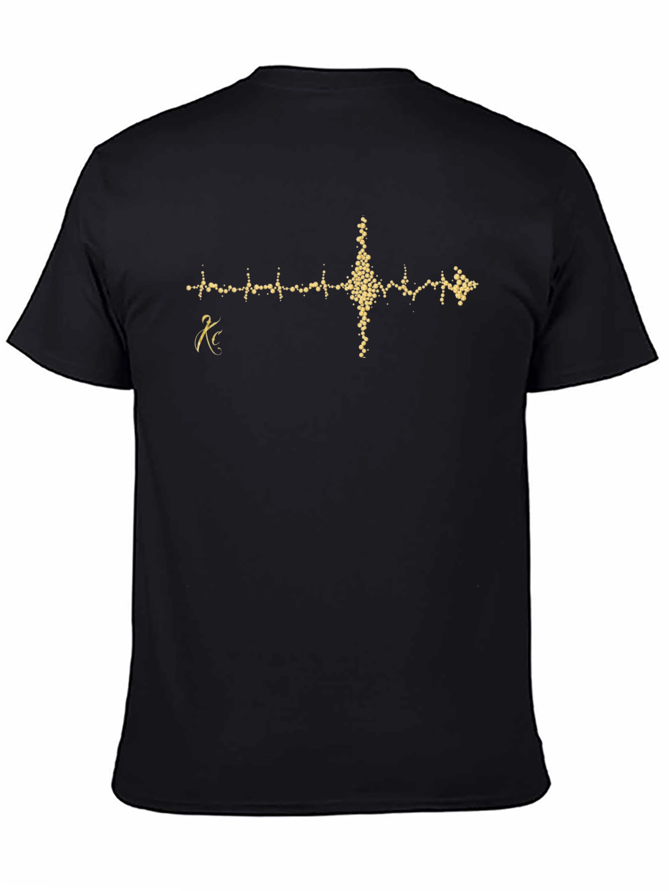 Black T-Shirt with Gold Heartbeat Design