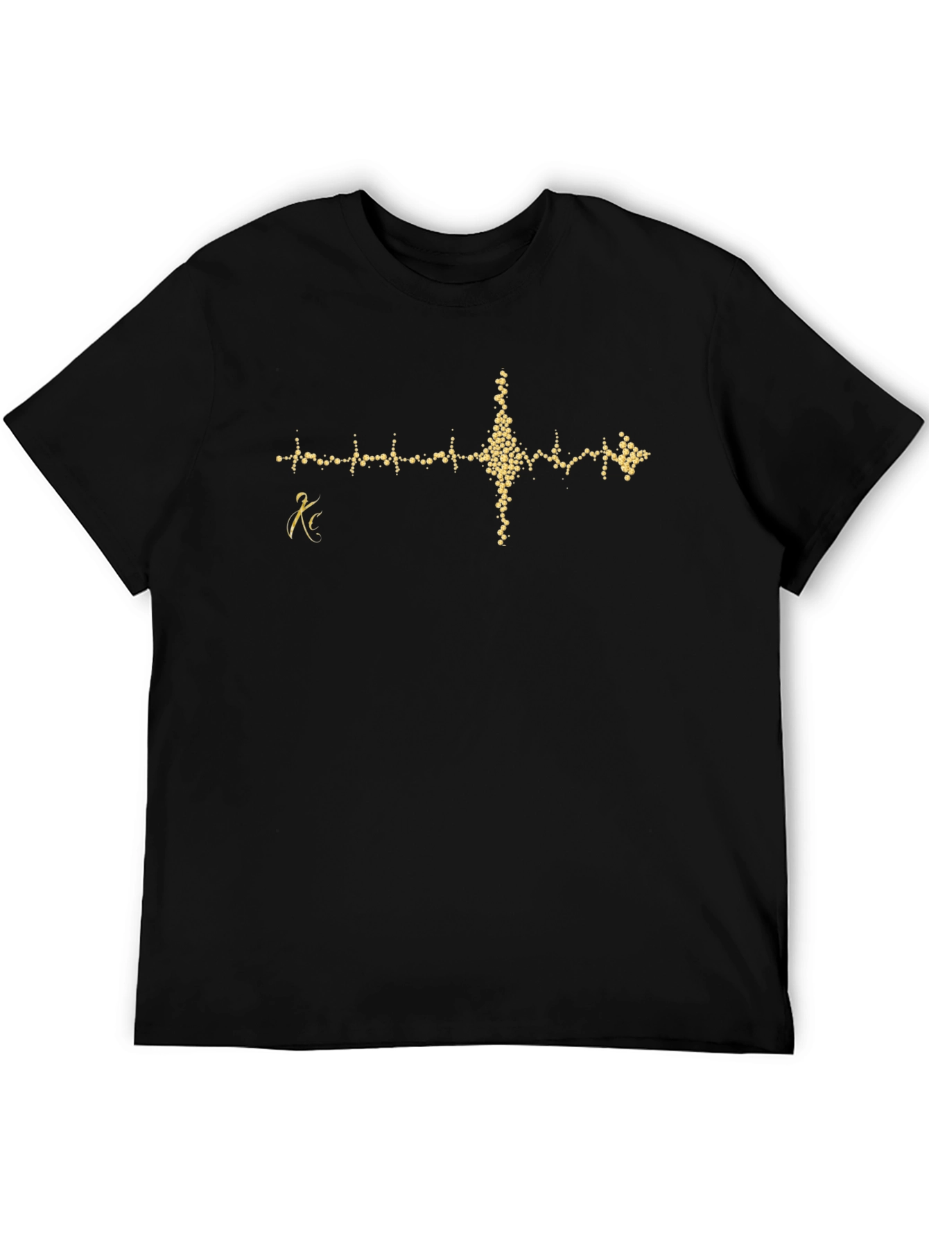 Black T-Shirt with Gold Heartbeat Design