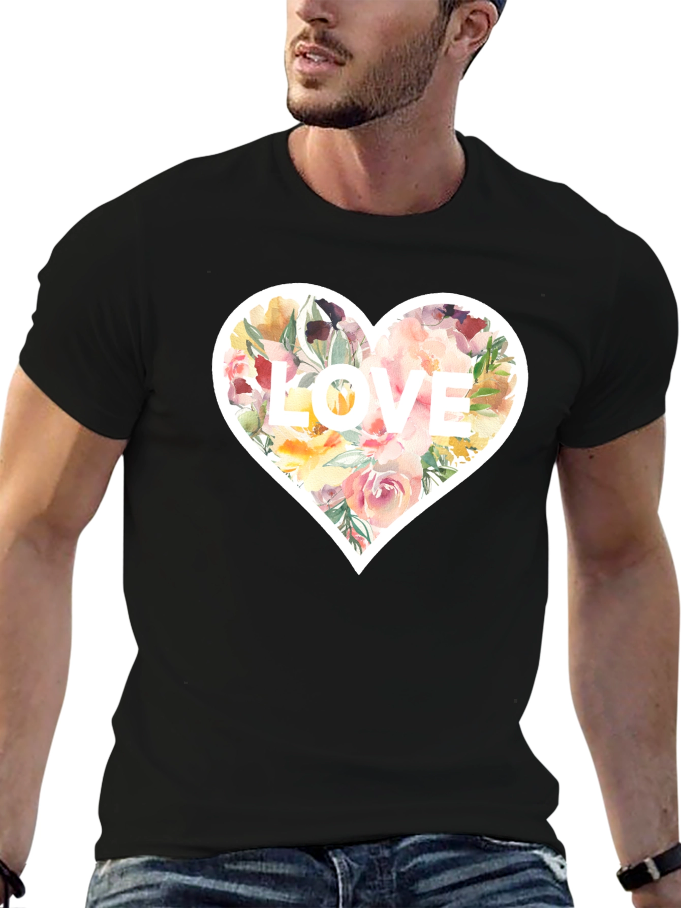 Floral Heart LOVE Graphic T-Shirt