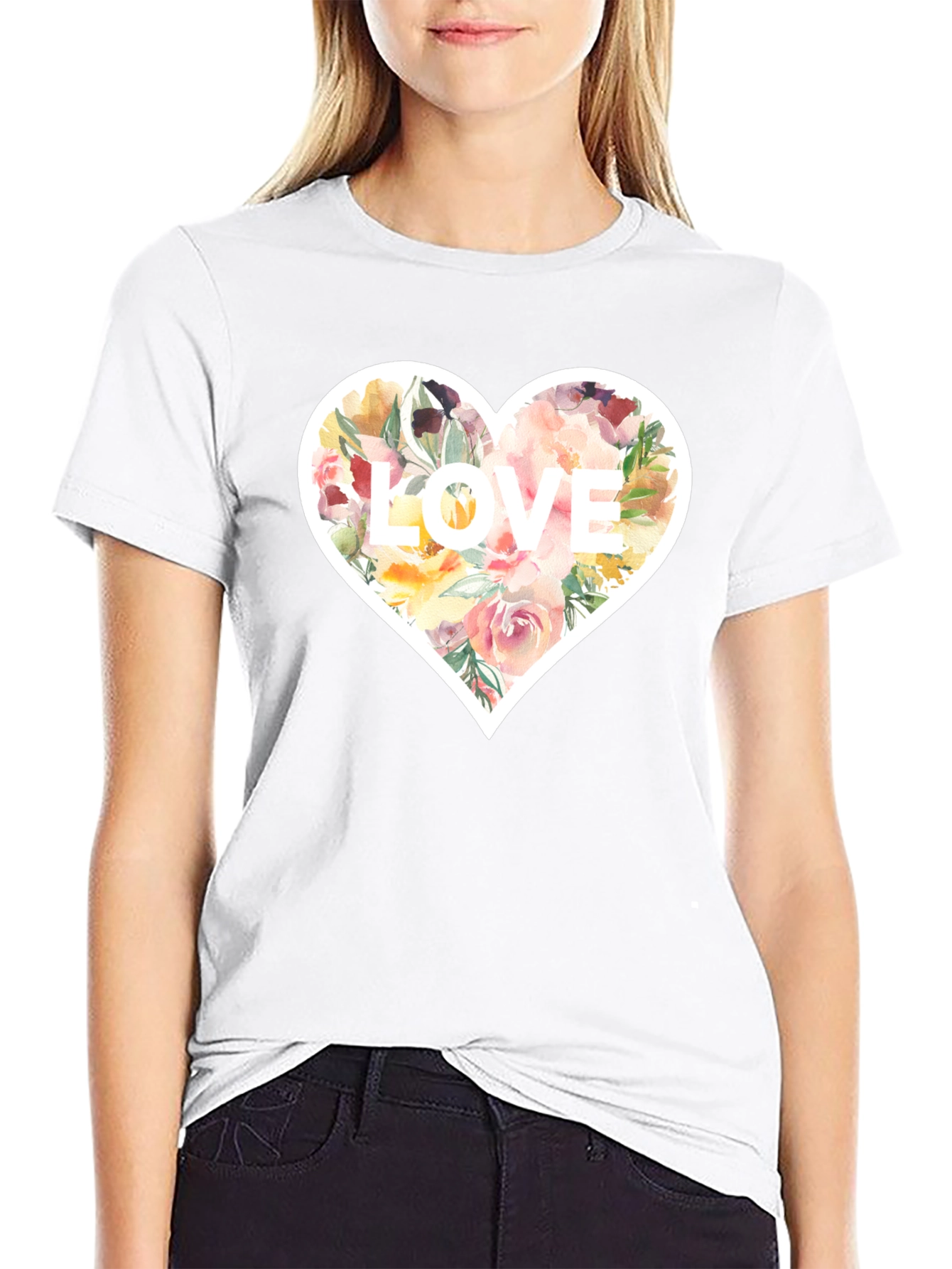 Floral Heart LOVE Graphic T-Shirt