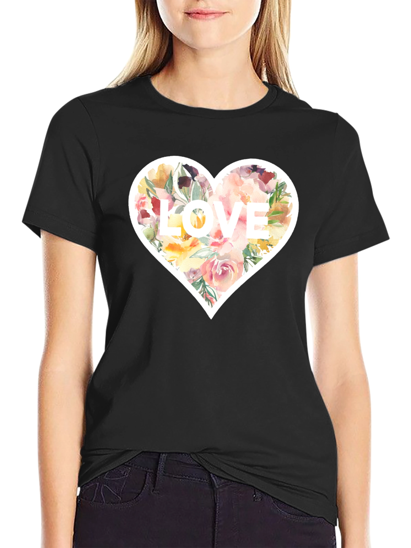 Floral Heart LOVE Graphic T-Shirt