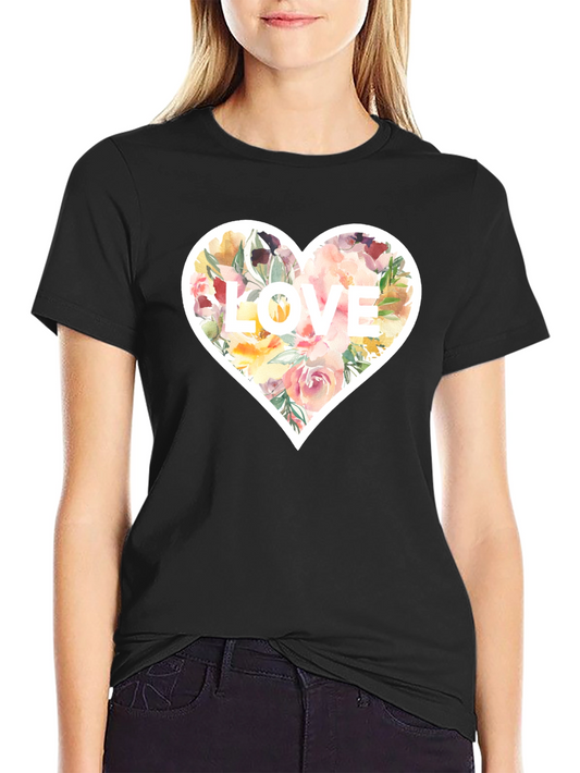 Floral Heart LOVE Graphic T-Shirt