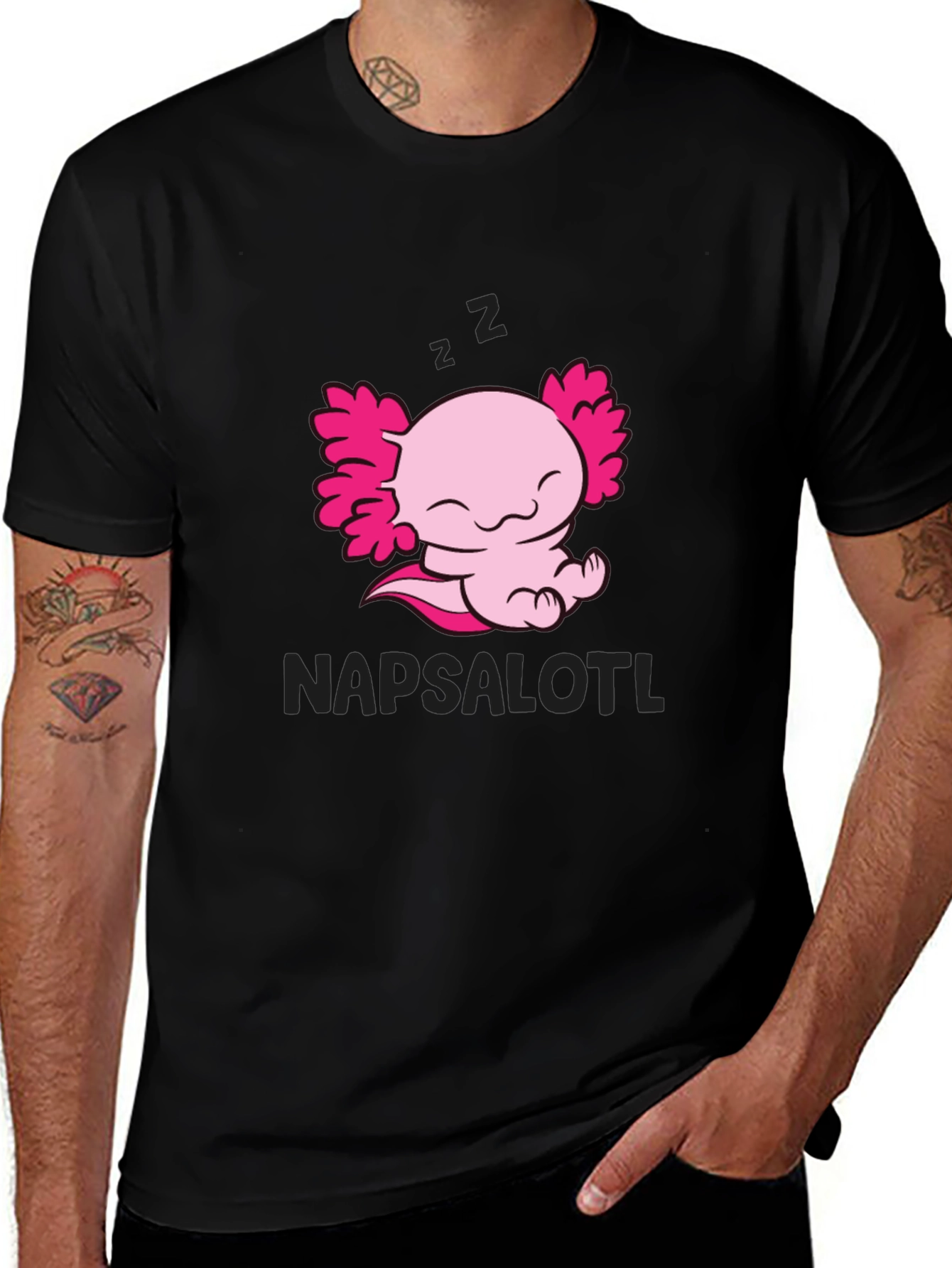 Napsalotl Axolotl Black T-Shirt - Cute Sleepy Design