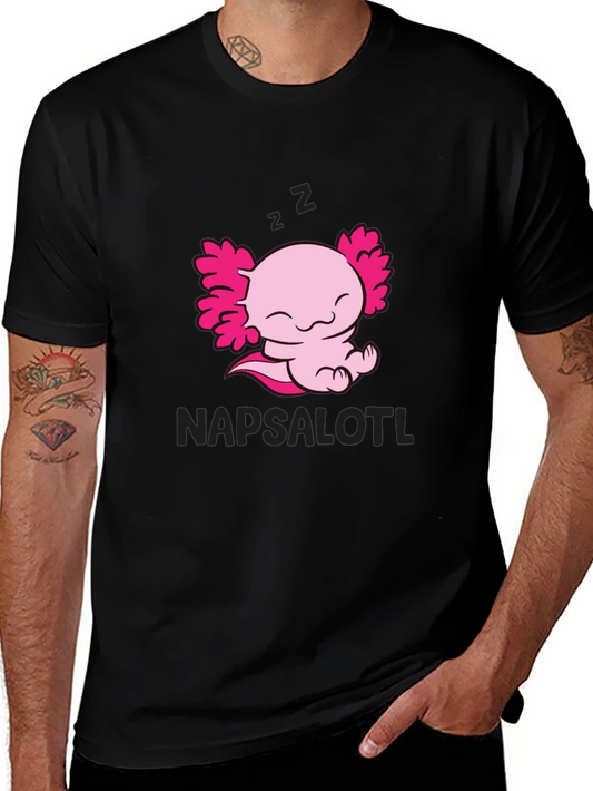 Napsalotl Axolotl Black T-Shirt - Cute Sleepy Design