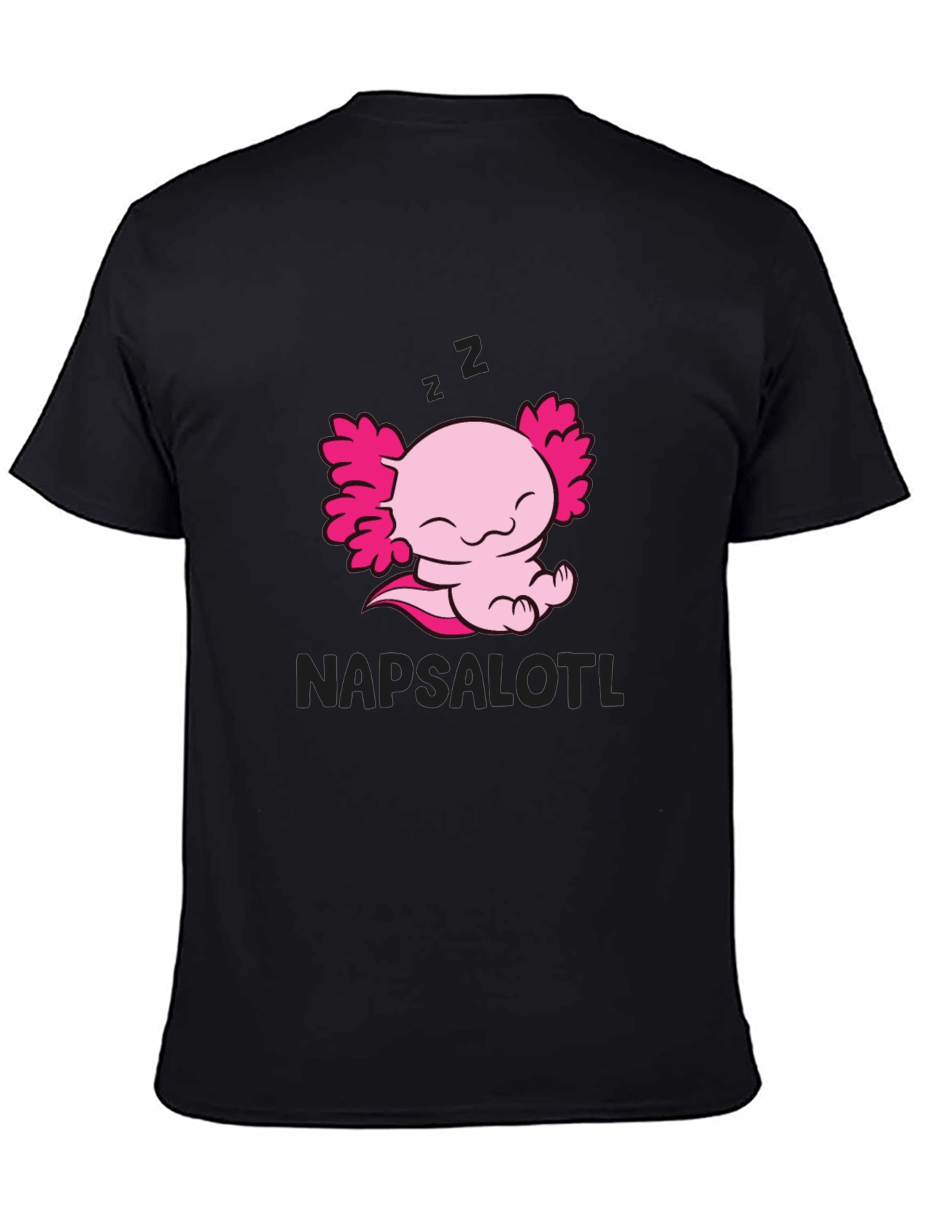 Napsalotl Axolotl Black T-Shirt - Cute Sleepy Design