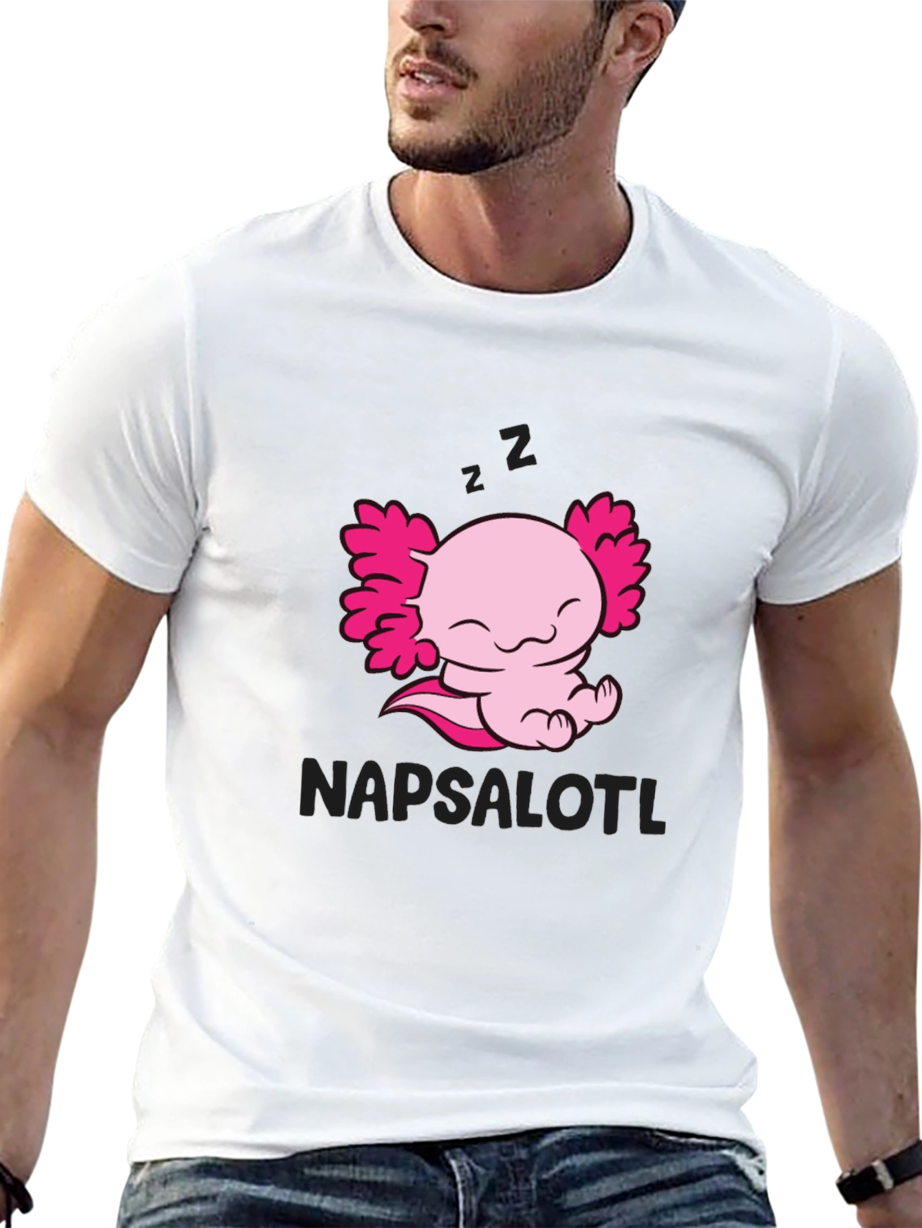 Napsalotl Axolotl Black T-Shirt - Cute Sleepy Design
