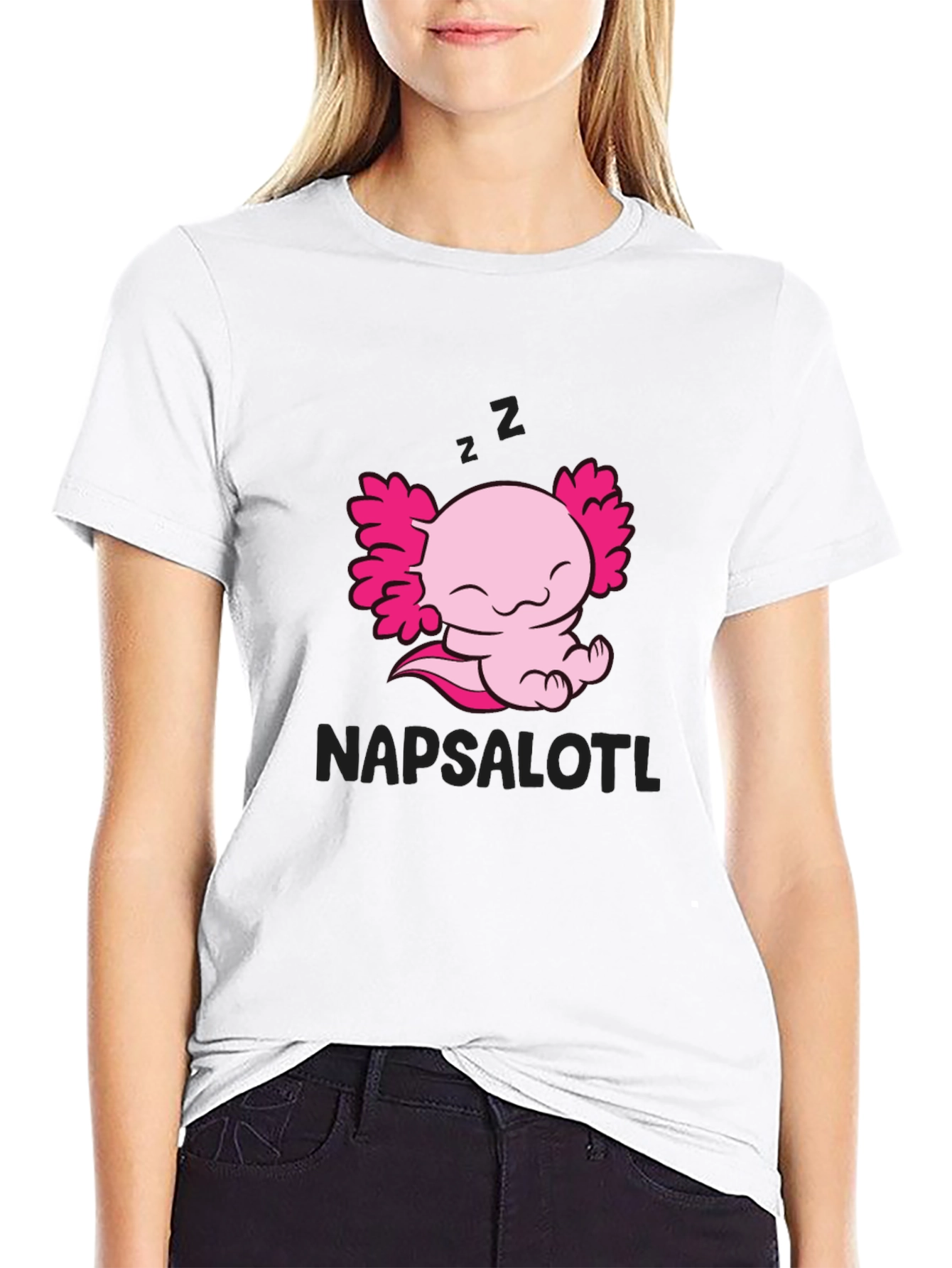 Napsalotl Axolotl Black T-Shirt - Cute Sleepy Design