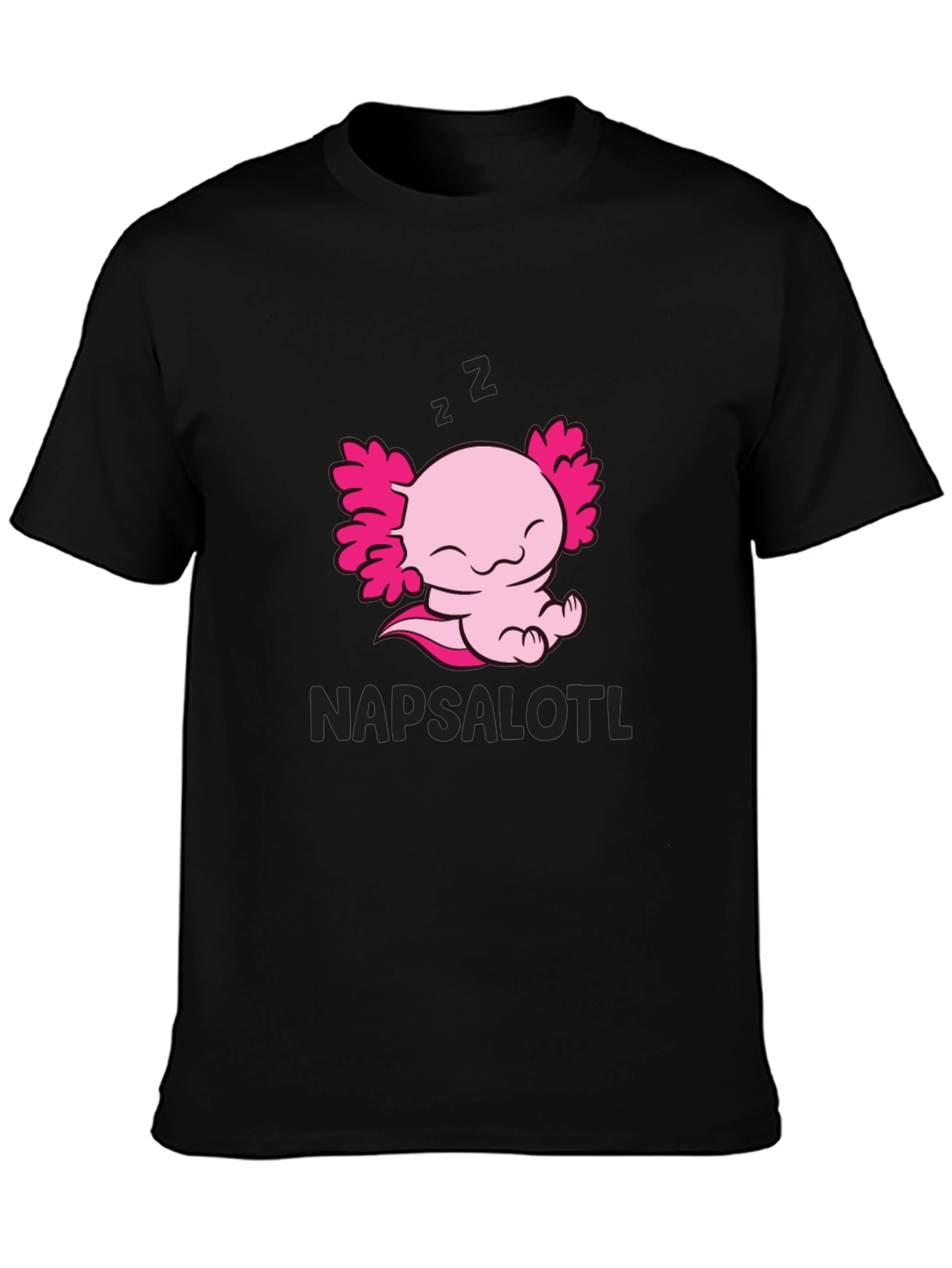 Napsalotl Axolotl Black T-Shirt - Cute Sleepy Design