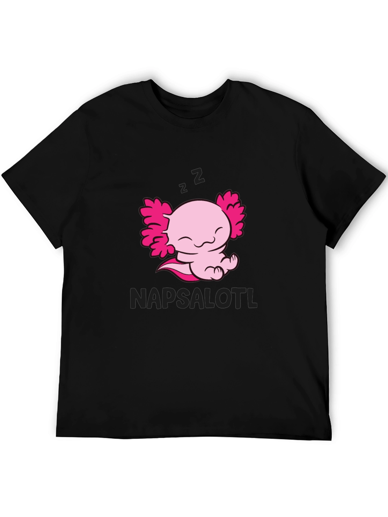 Napsalotl Axolotl Black T-Shirt - Cute Sleepy Design
