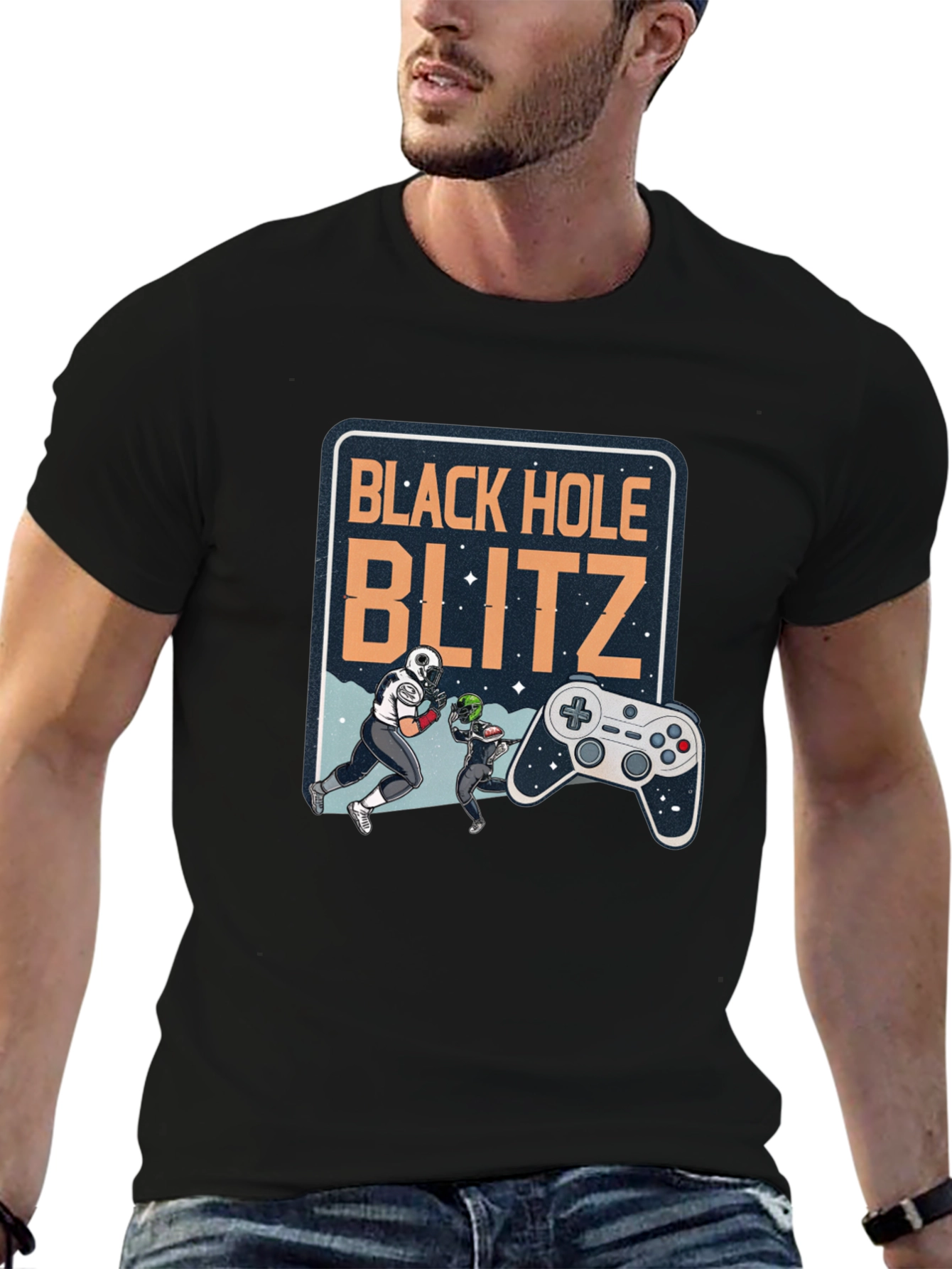 Black Hole Blitz T-Shirt: Football Gamer Style