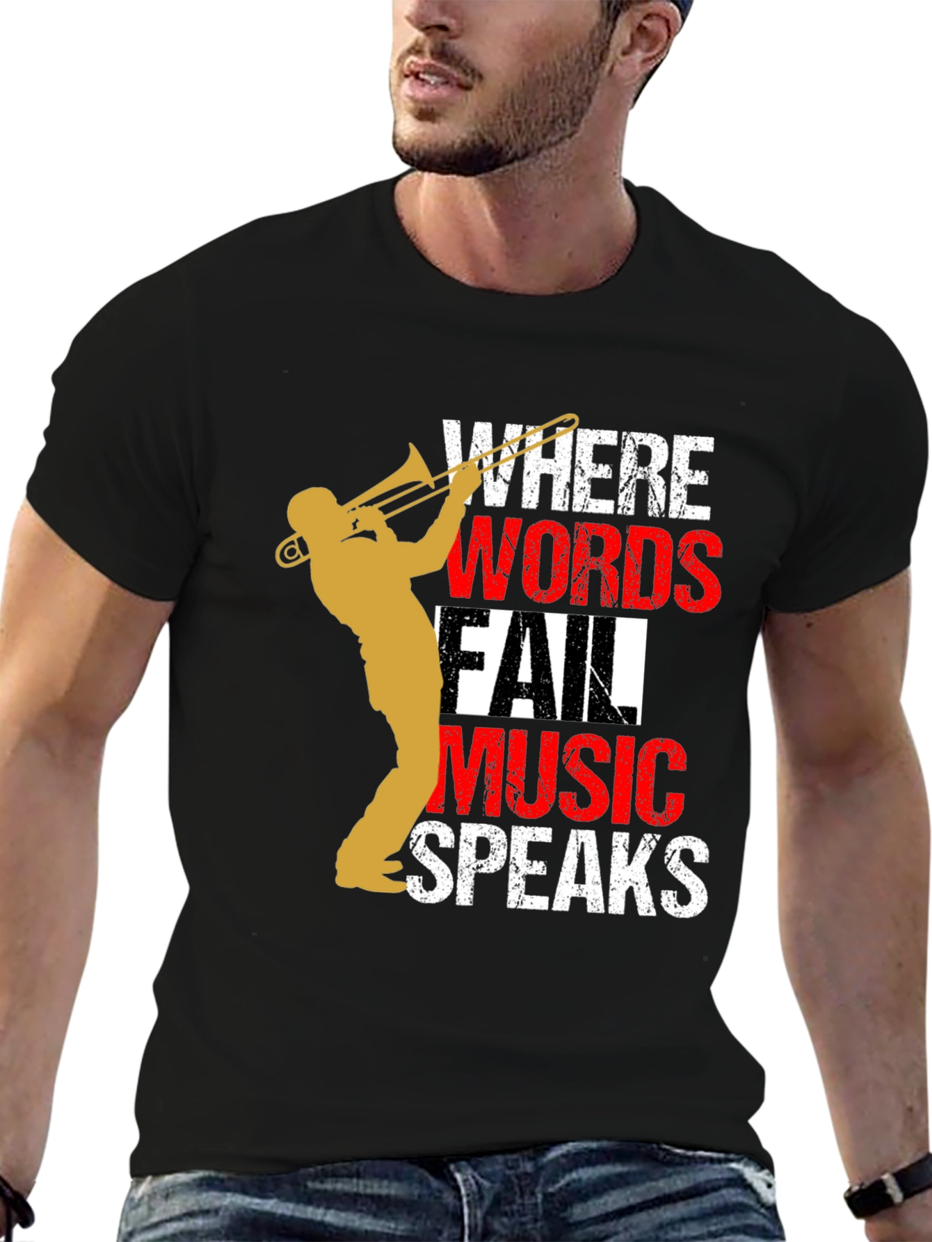 Music Speaks Mens T-Shirt - Trombone Player Tee