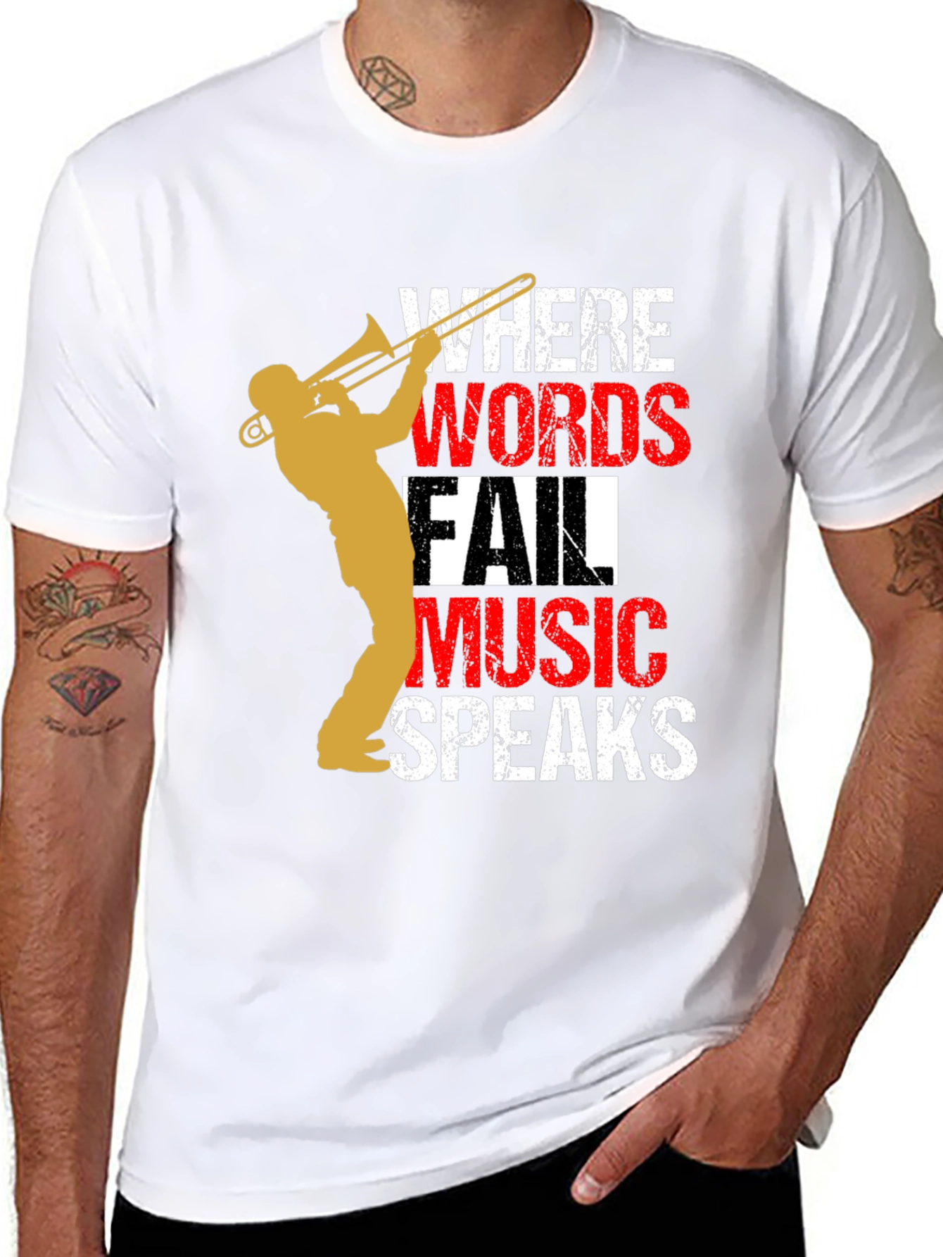 Music Speaks Mens T-Shirt - Trombone Player Tee