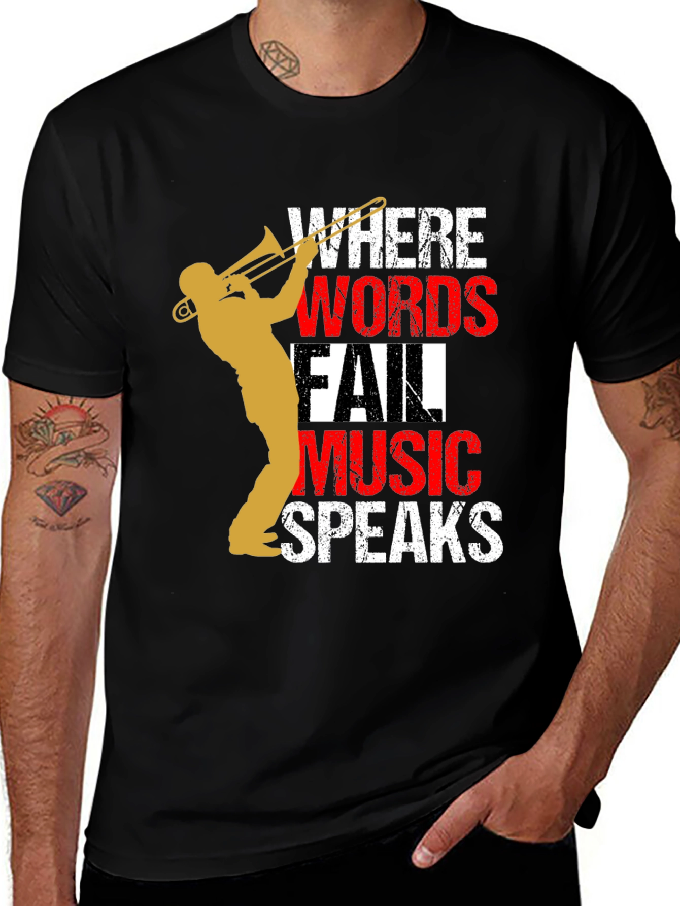 Music Speaks Mens T-Shirt - Trombone Player Tee