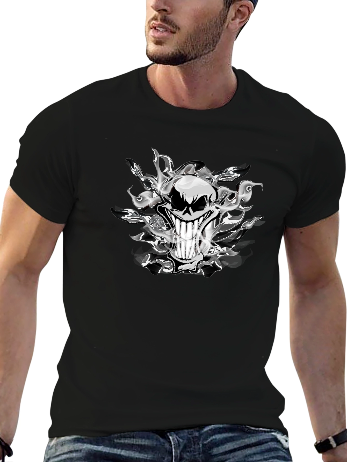 Smoked Skull Graphic Tee - Mens Black T-Shirt