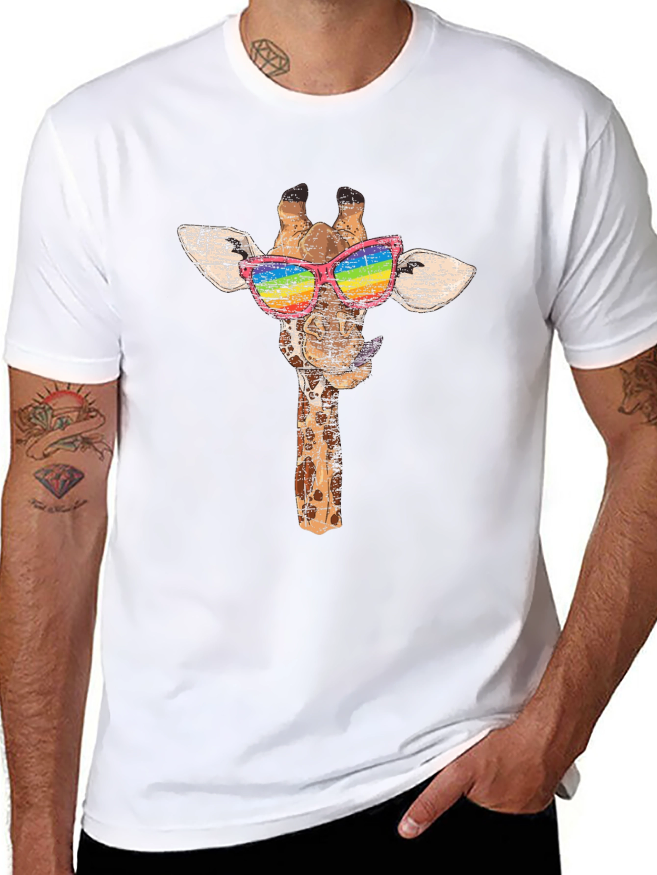Giraffe Rainbow Sunglasses Graphic Tee