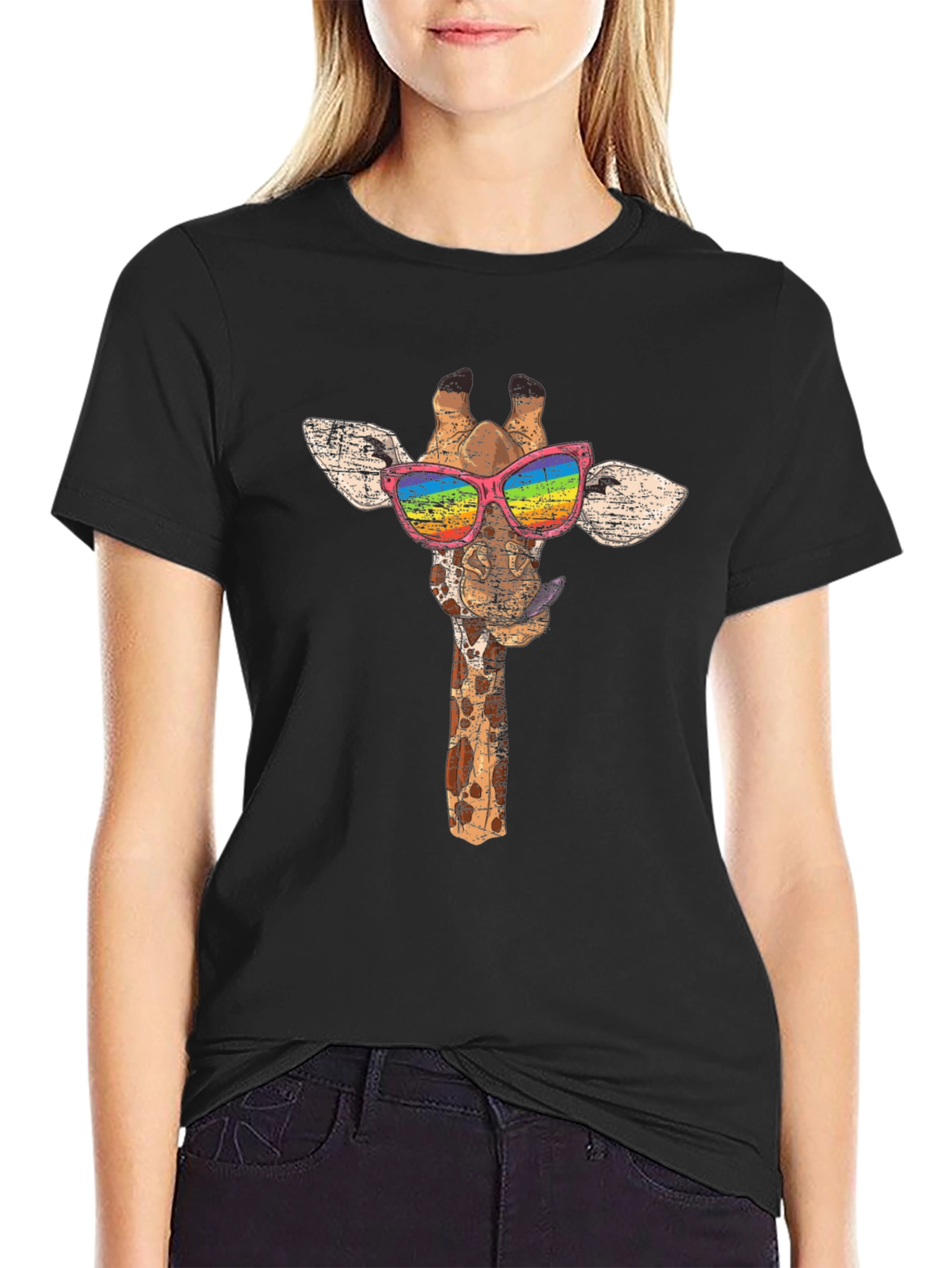 Giraffe Rainbow Sunglasses Graphic Tee