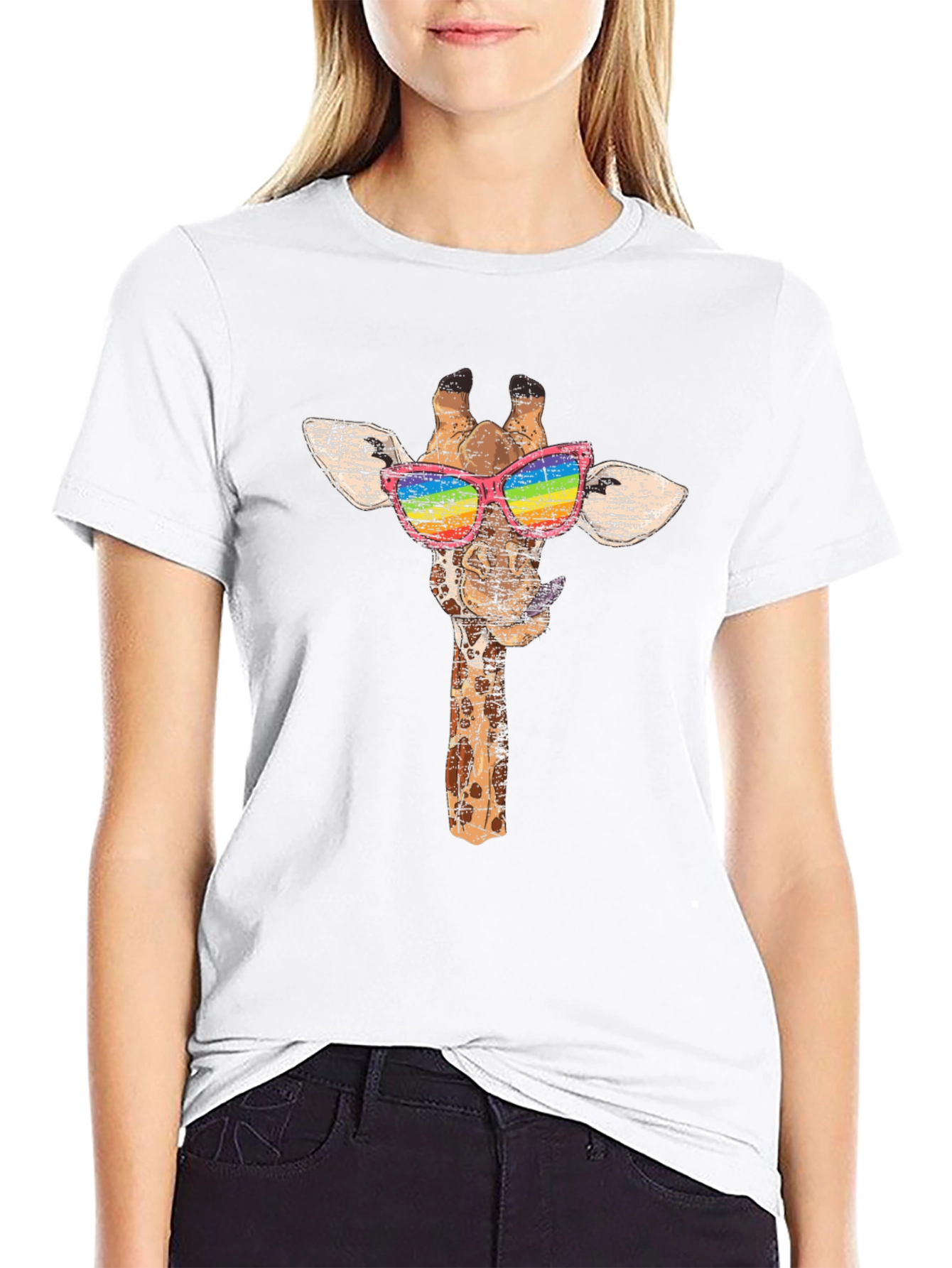 Giraffe Rainbow Sunglasses Graphic Tee