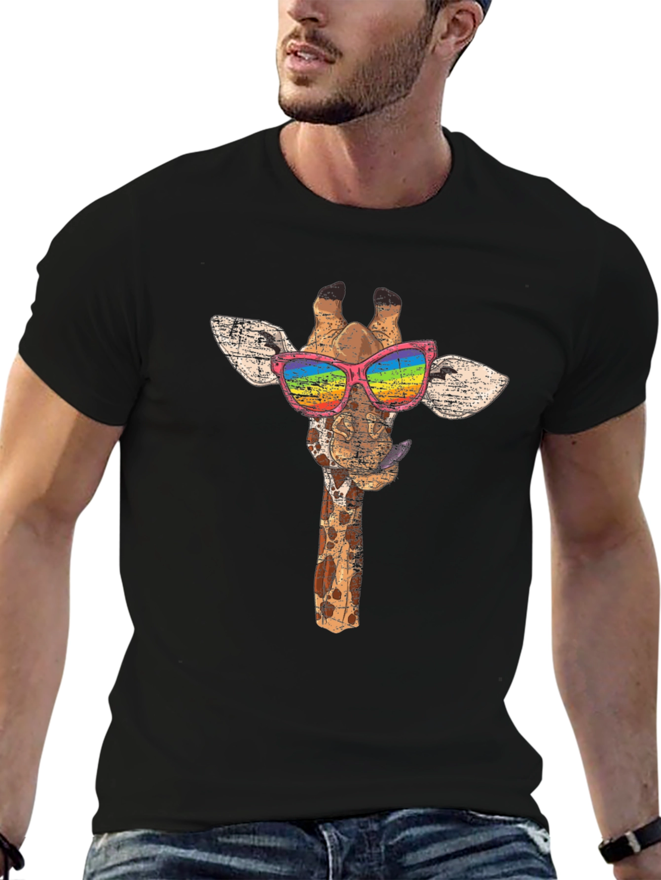 Giraffe Rainbow Sunglasses Graphic Tee