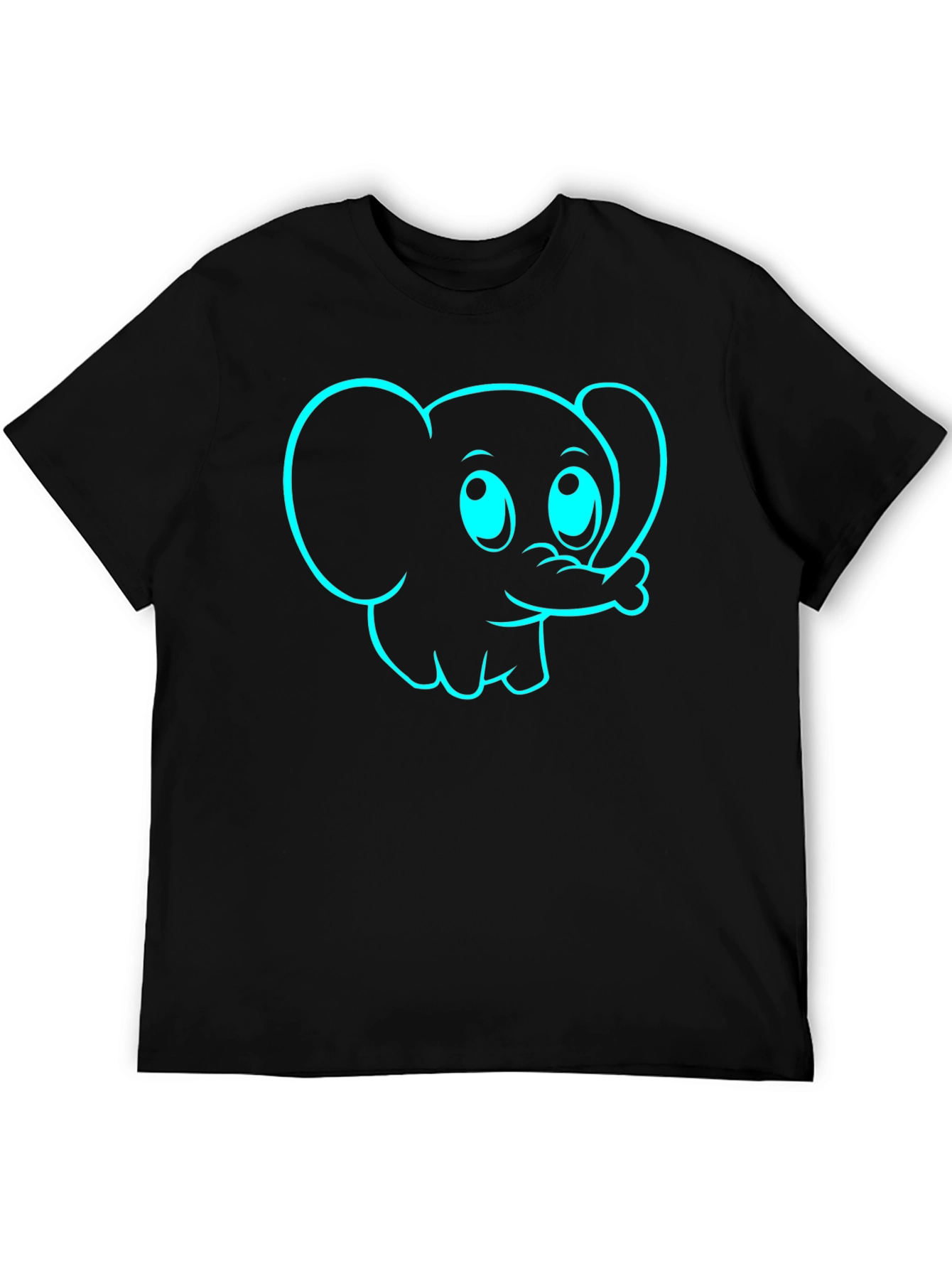 Cartoon Elephant Graphic Tee - Black Cotton T-Shirt