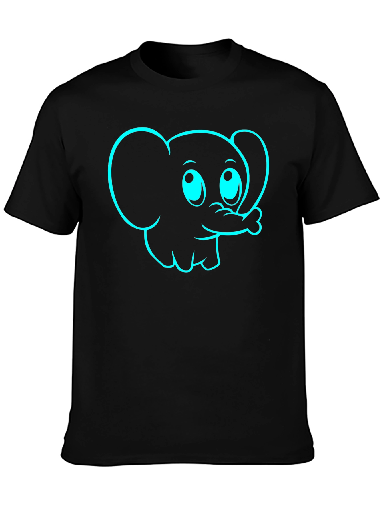 Cartoon Elephant Graphic Tee - Black Cotton T-Shirt