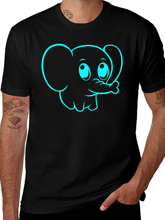Cartoon Elephant Graphic Tee - Black Cotton T-Shirt