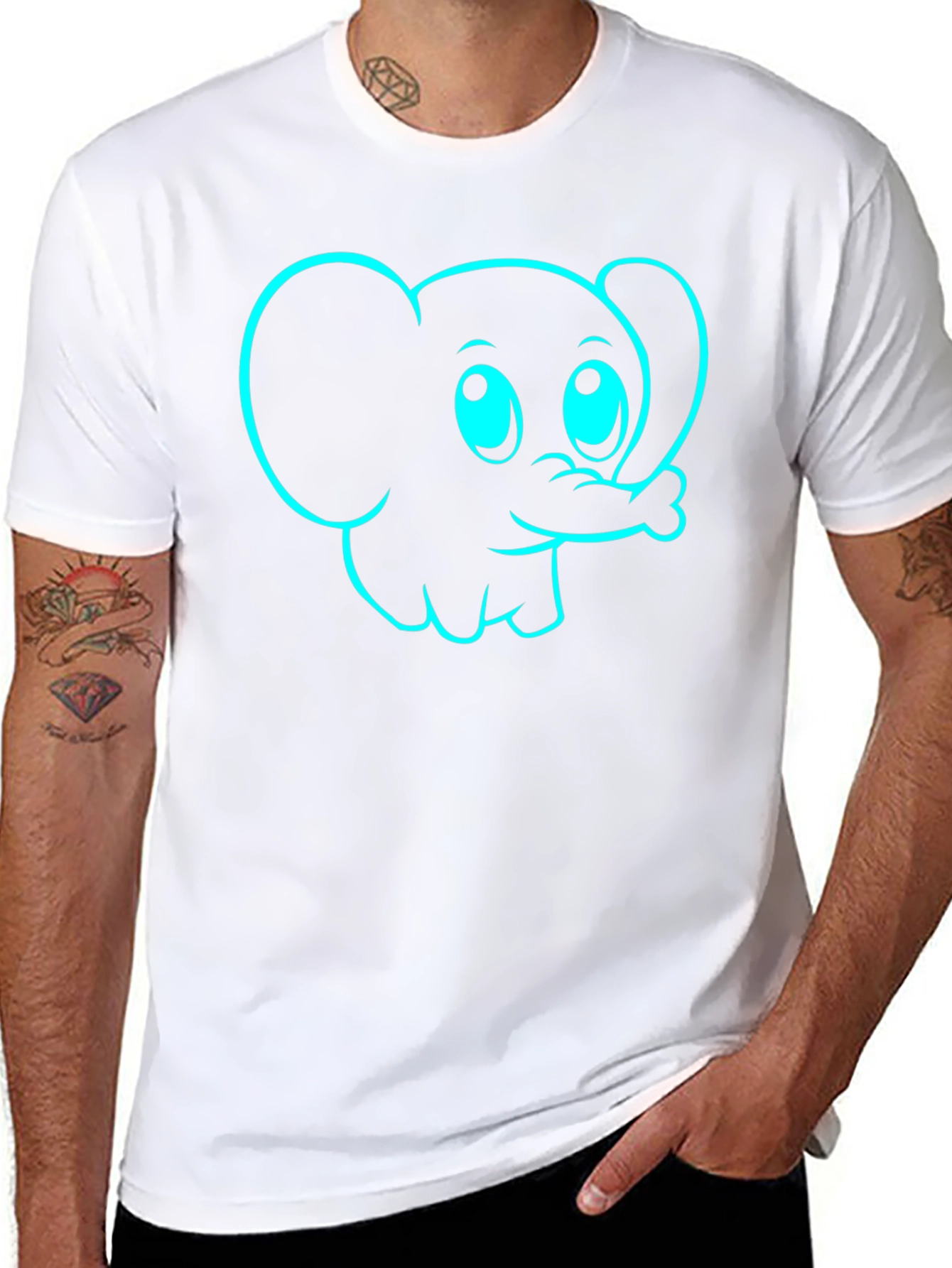 Cartoon Elephant Graphic Tee - Black Cotton T-Shirt