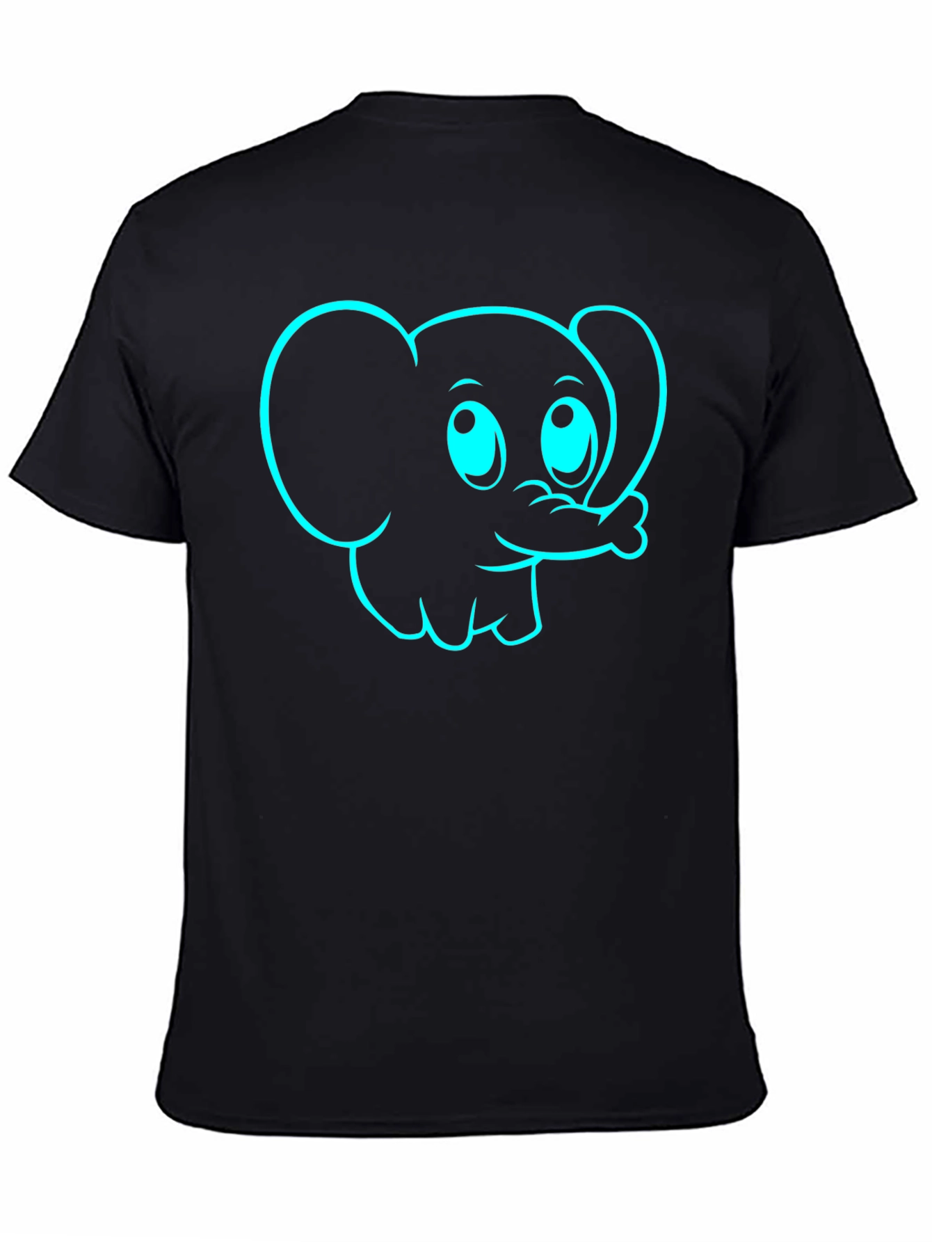 Cartoon Elephant Graphic Tee - Black Cotton T-Shirt