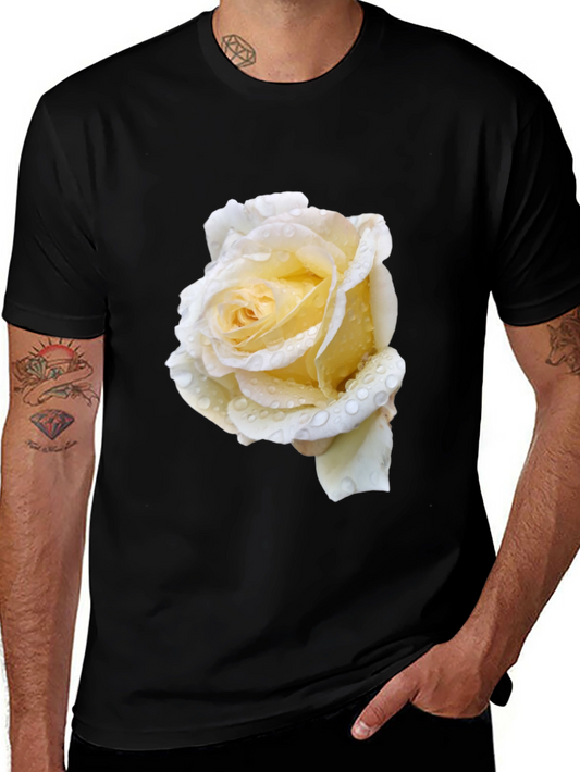 Black Tee with White Rose