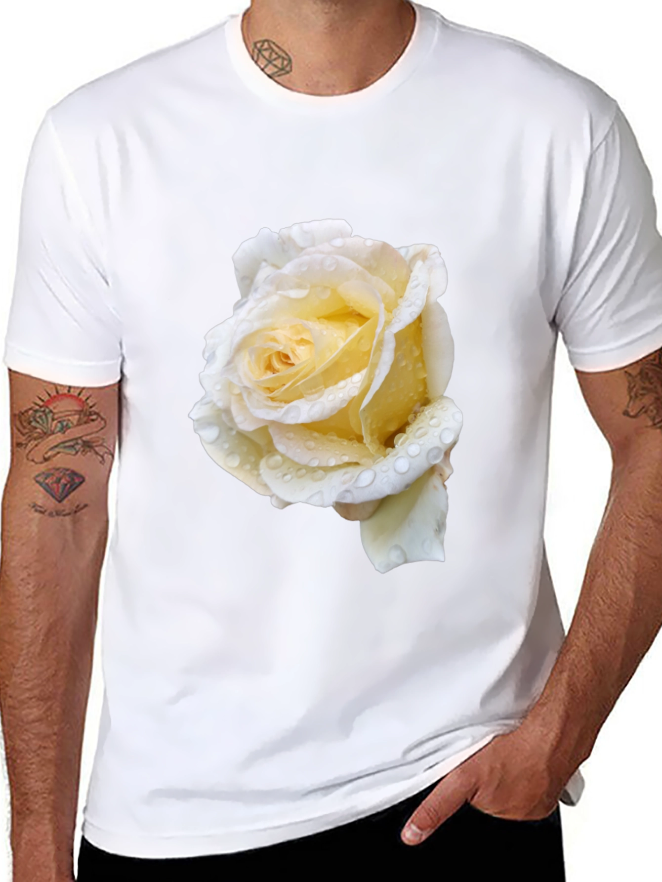 Black Tee with White Rose