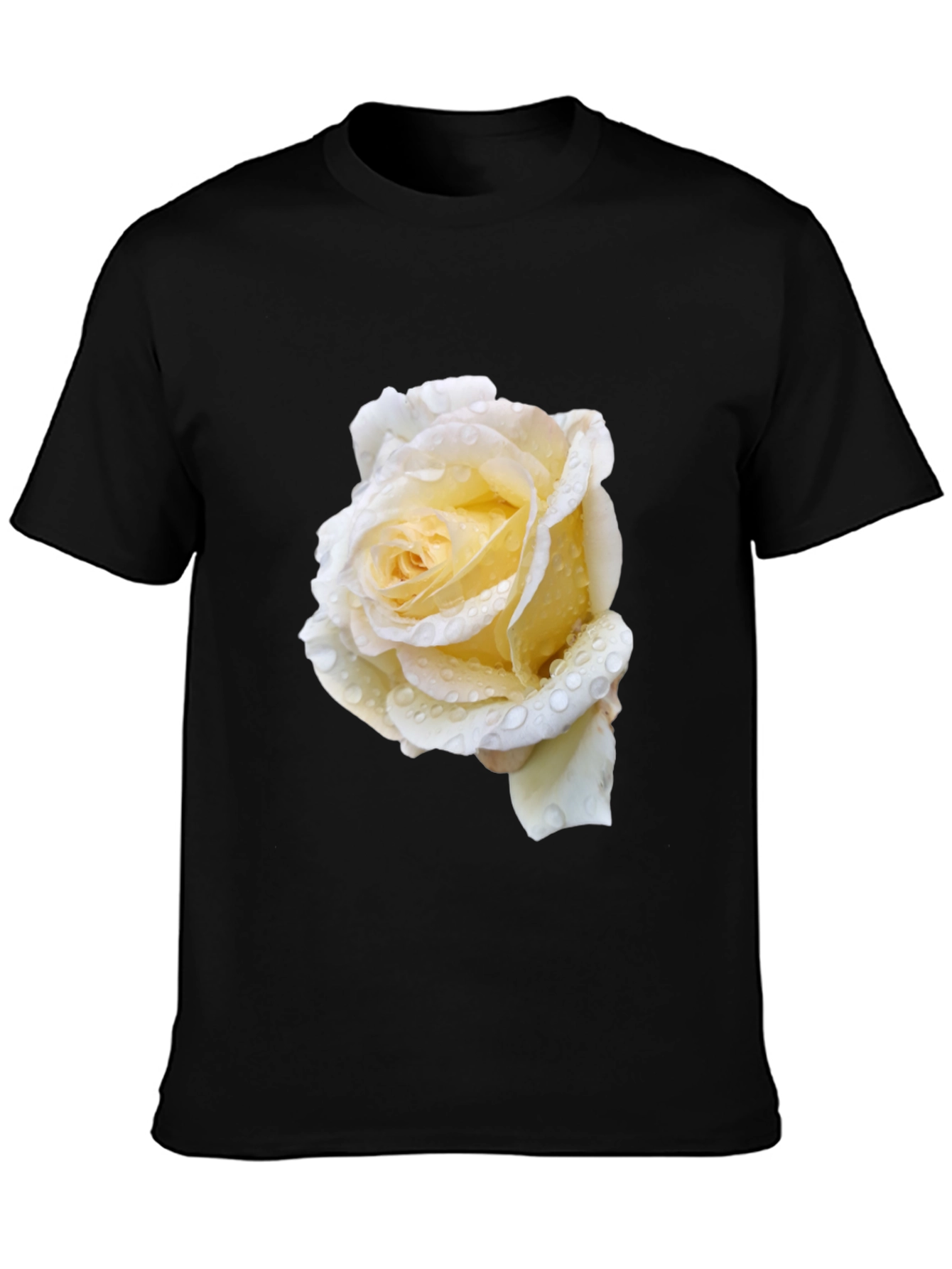 Black Tee with White Rose