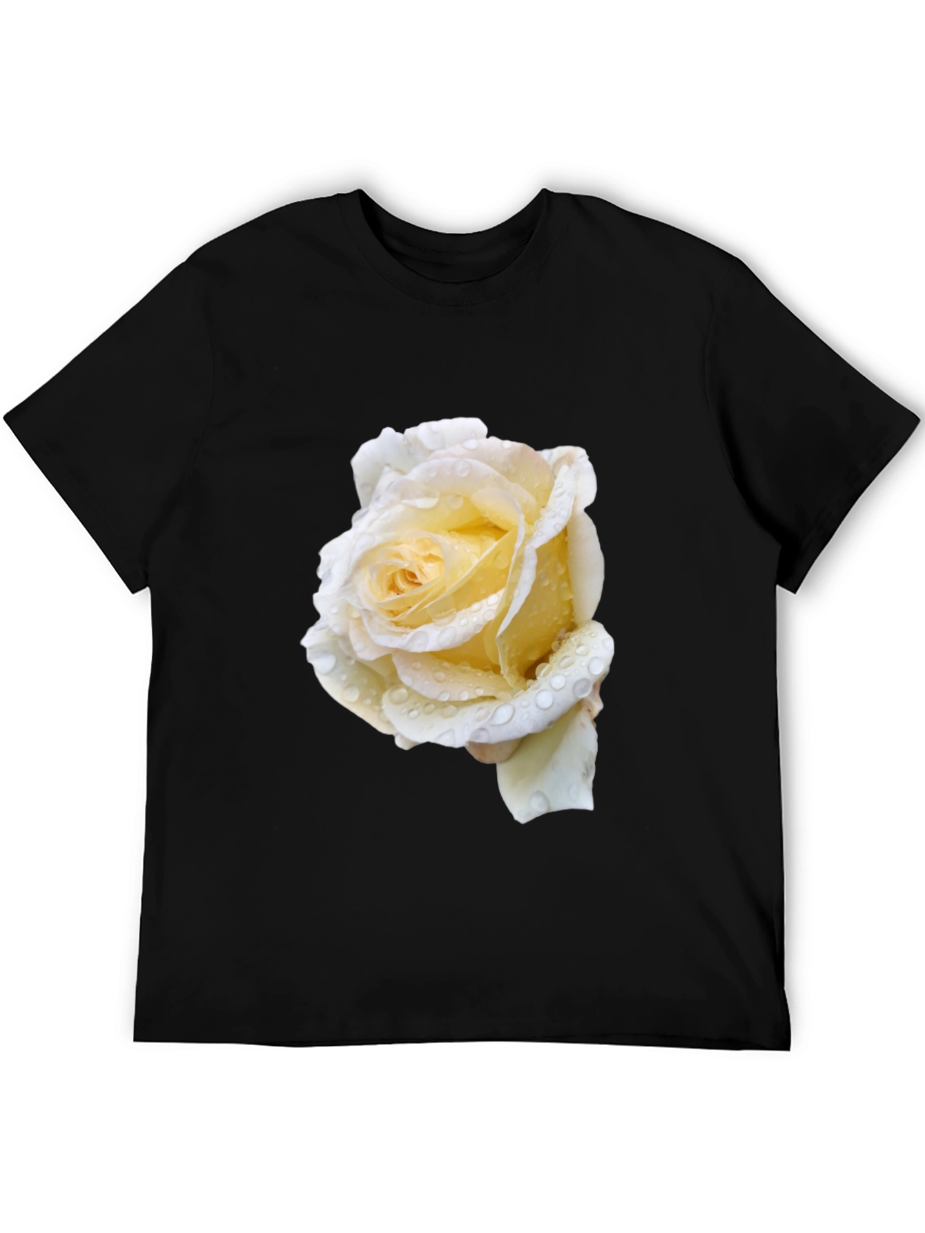 Black Tee with White Rose