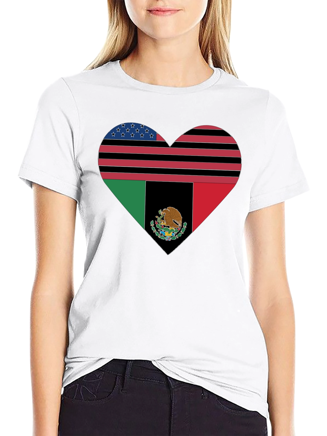Heart Flag Graphic Tee - USA & Mexico Pride
