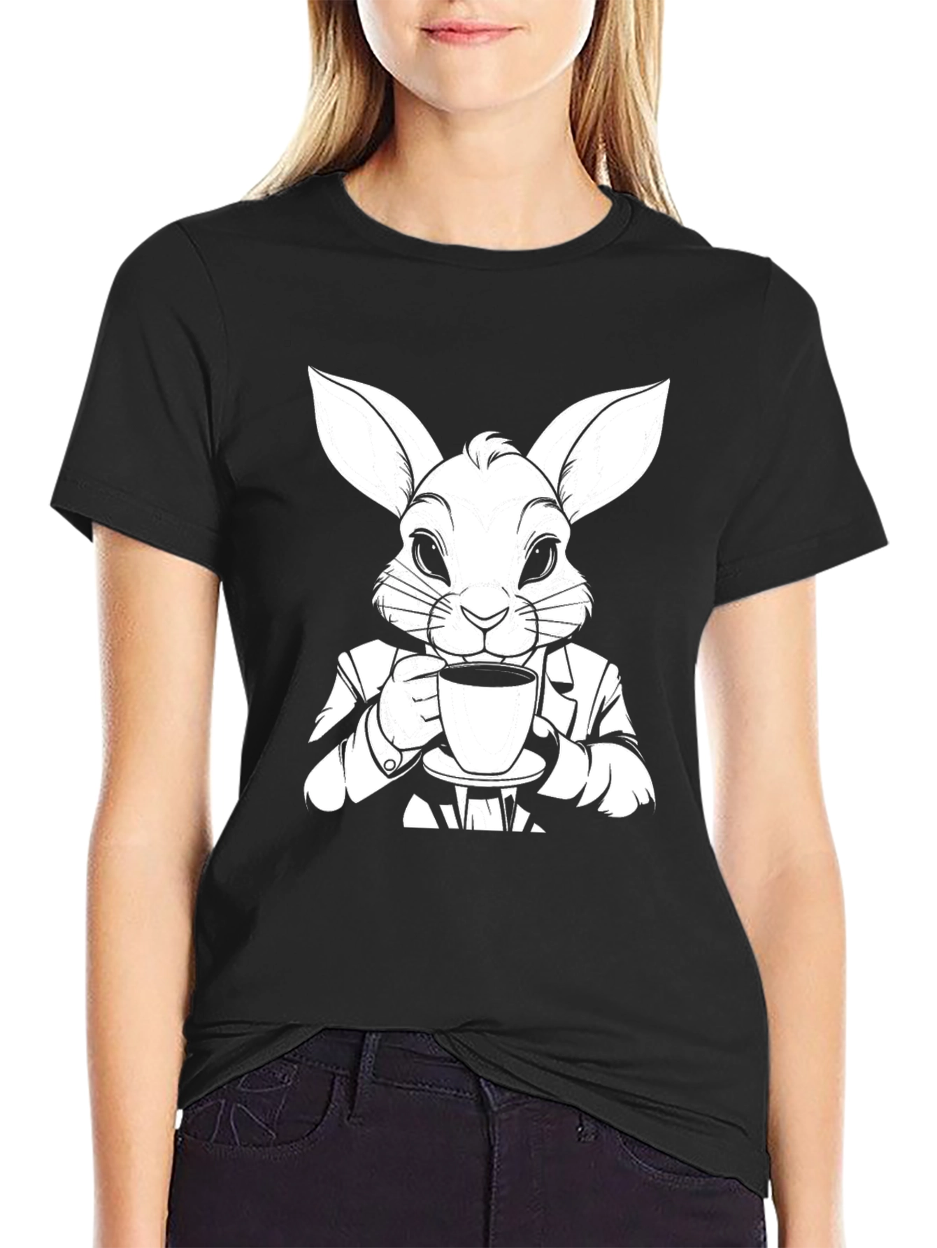 Rabbit Sipping Coffee Graphic Tee