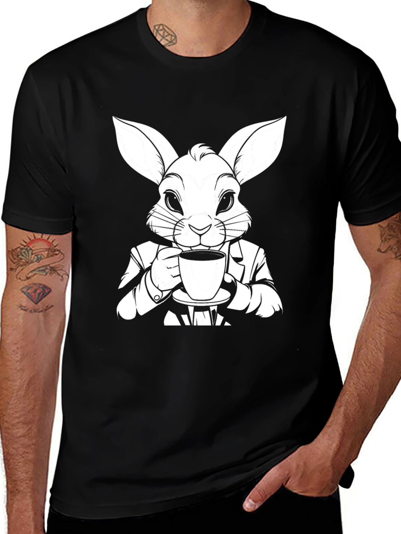 Rabbit Sipping Coffee Graphic Tee