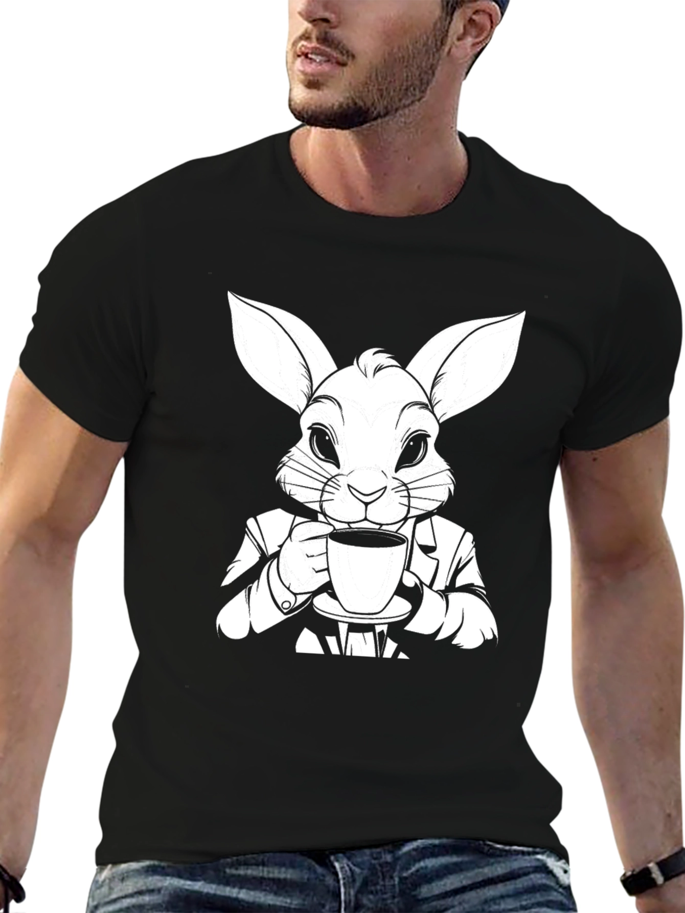 Rabbit Sipping Coffee Graphic Tee