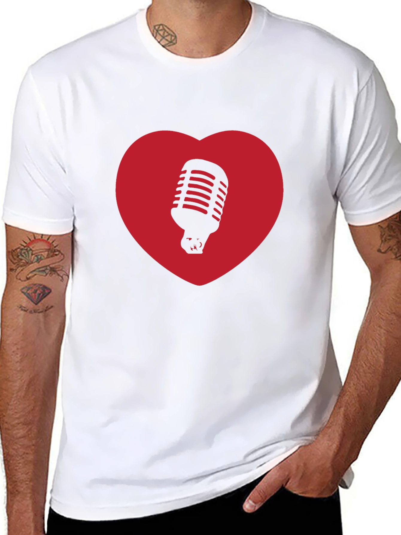 Retro Mic Heart T-Shirt - Music Lover Tee