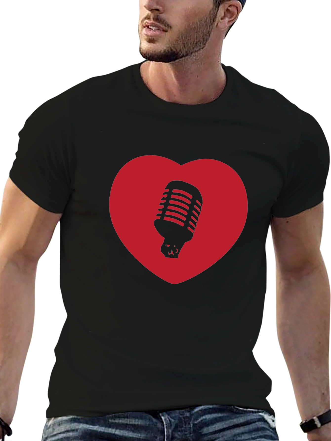Retro Mic Heart T-Shirt - Music Lover Tee